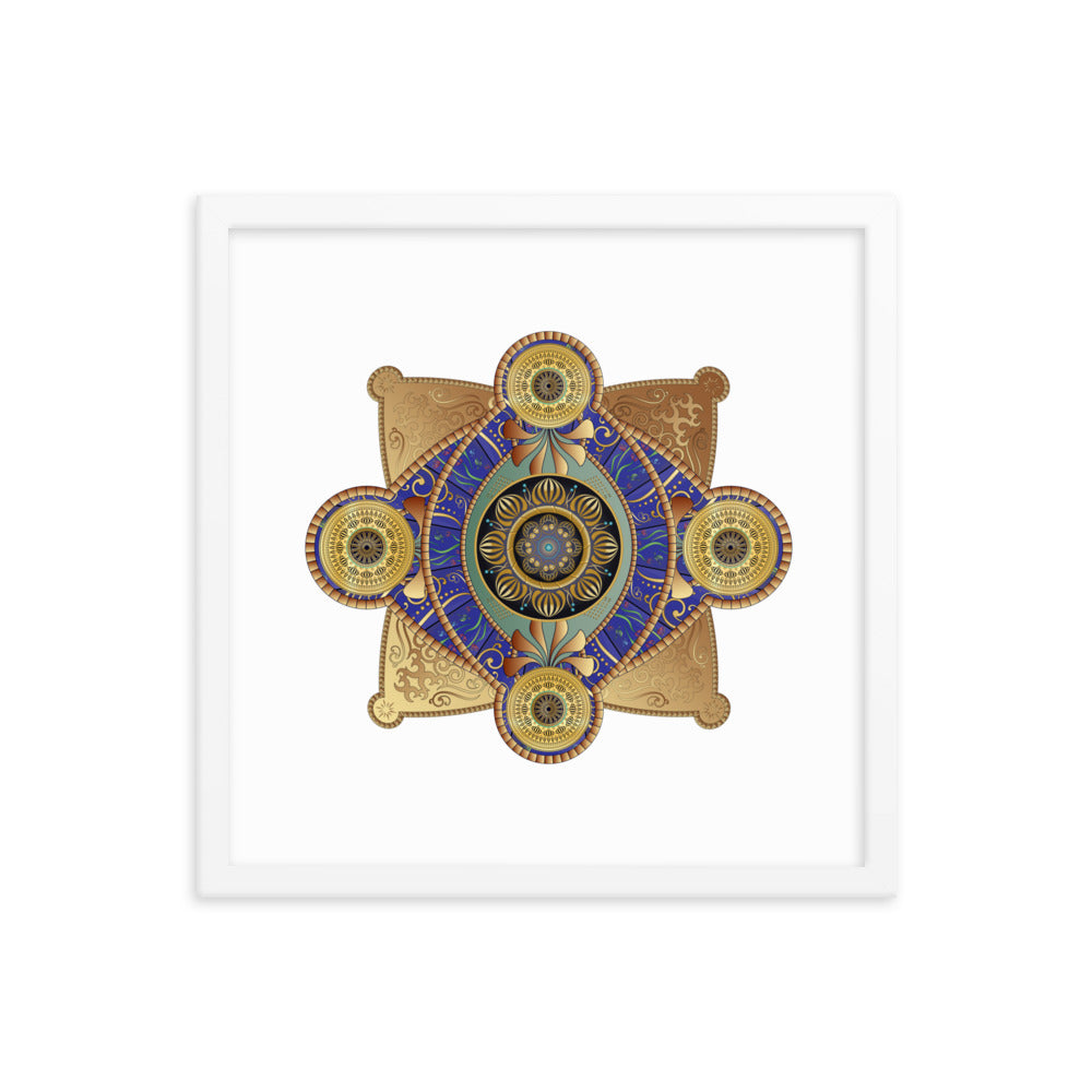 Framed Poster Circumplexical No 3701 Intricate Mandala Aqua - Gold Free Shipping