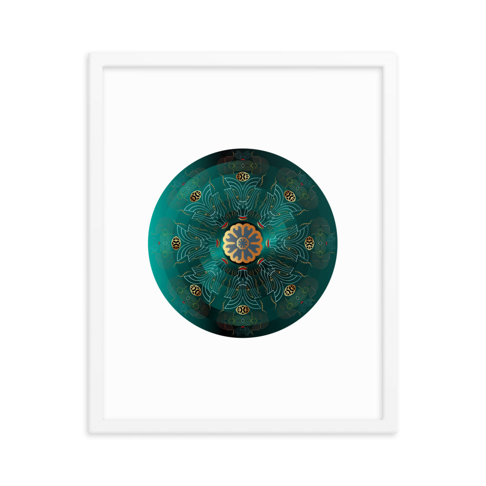 Framed poster Kuklos No 4477 Mandala Viridian Green - Gold Free Shipping