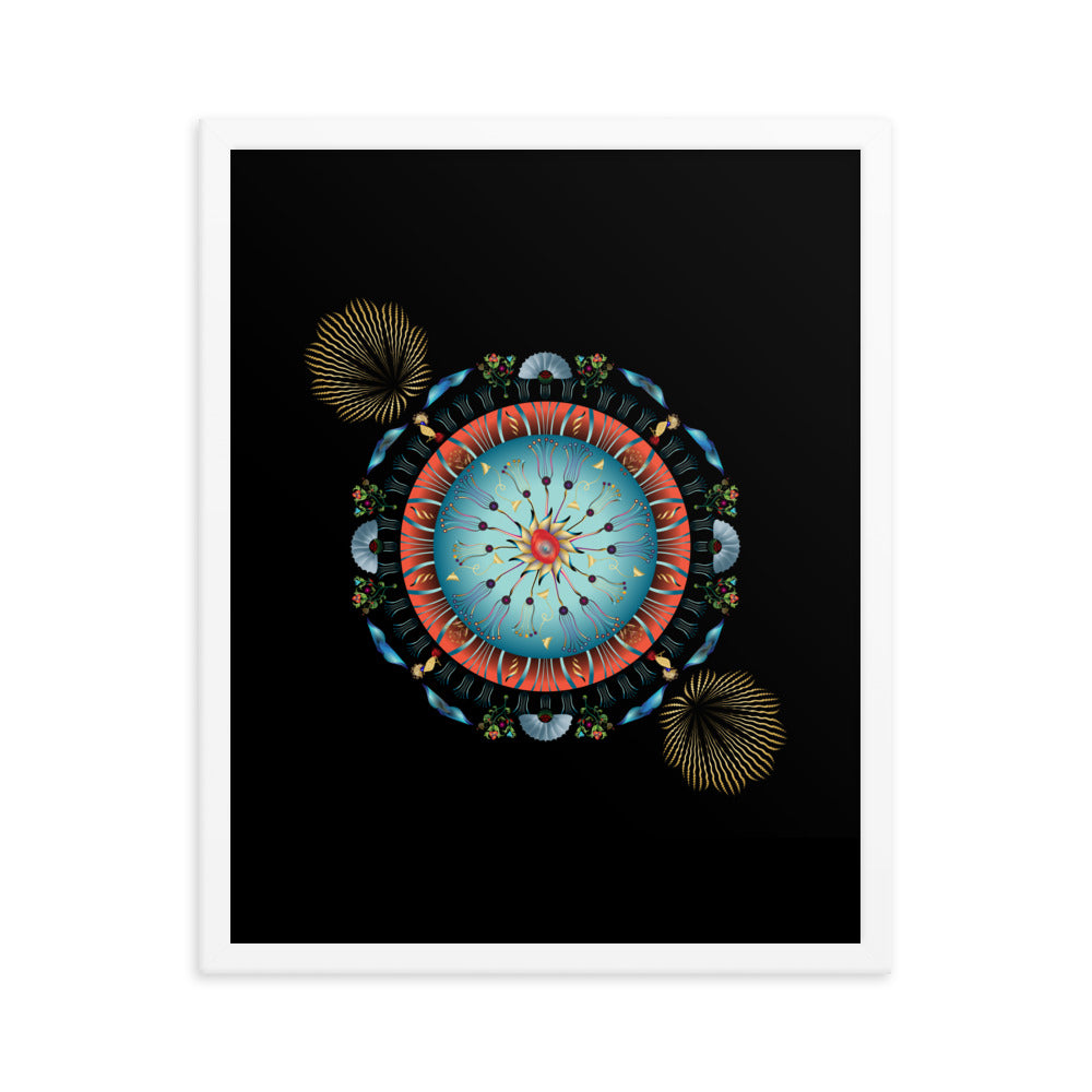 Framed Poster Kuklos No 4136 Abstract Mandala Red - Aqua - Gold Free Shipping
