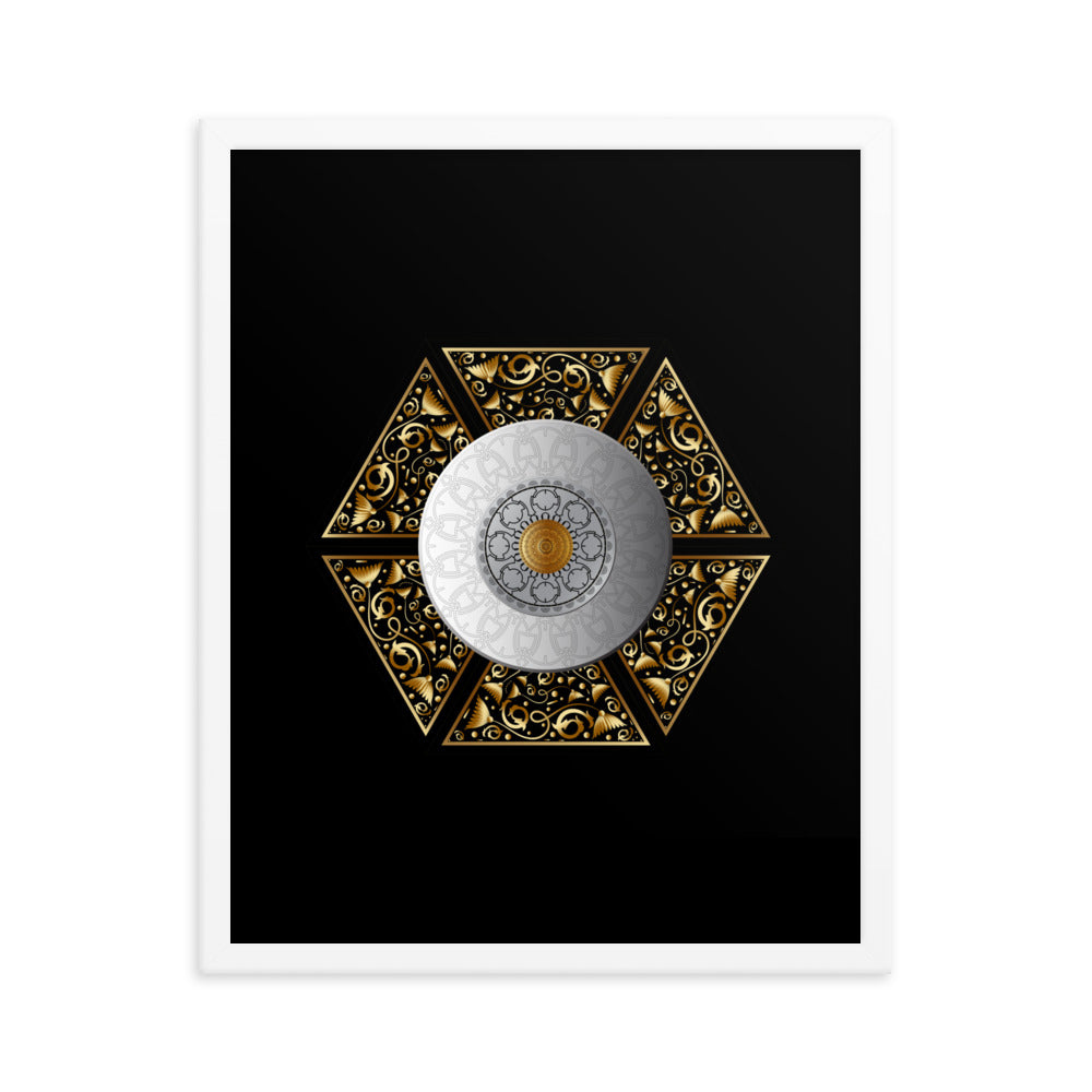 Framed Poster Circumplexical No 3855 Six-Sided Mandala Silver - Gold Free Shipping