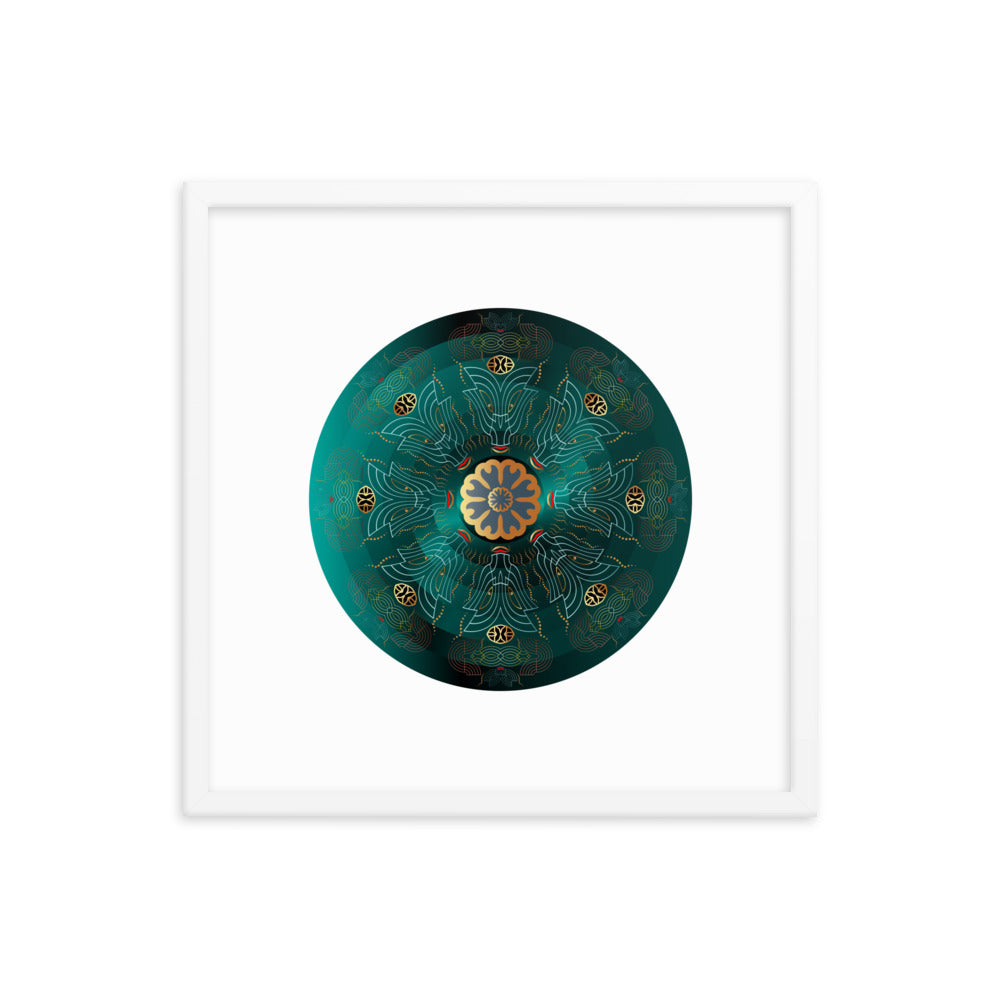 Framed poster Kuklos No 4477 Mandala Viridian Green - Gold Free Shipping
