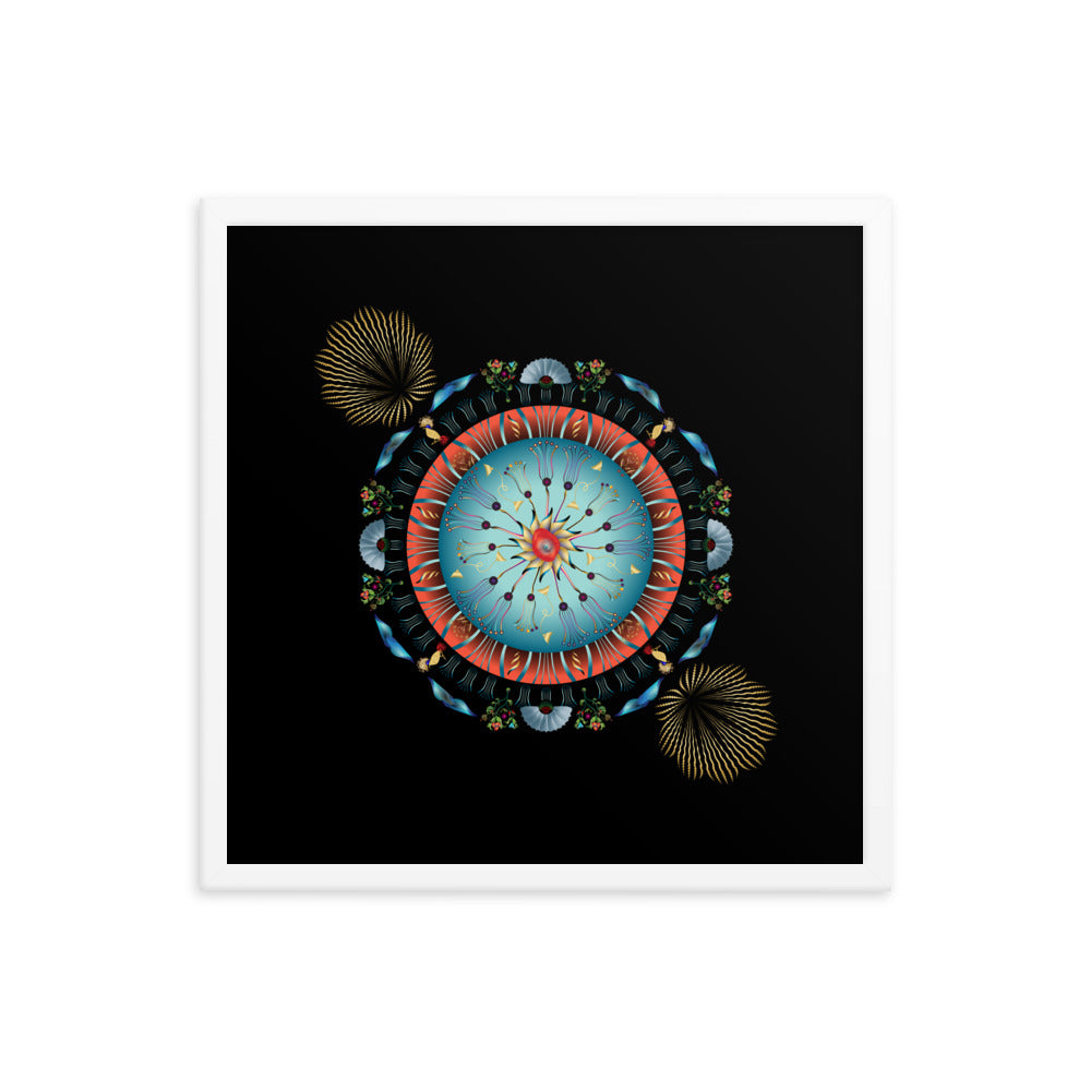 Framed Poster Kuklos No 4136 Abstract Mandala Red - Aqua - Gold Free Shipping