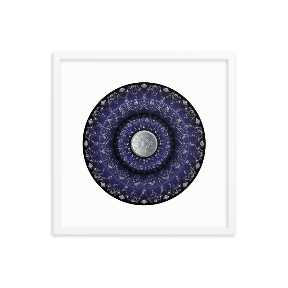 Framed Poster Circumplexical No 3949 Mandala Navy - Silver Free Shipping