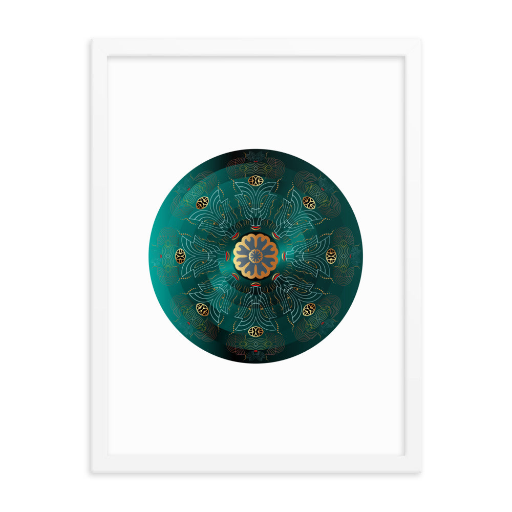 Framed poster Kuklos No 4477 Mandala Viridian Green - Gold Free Shipping