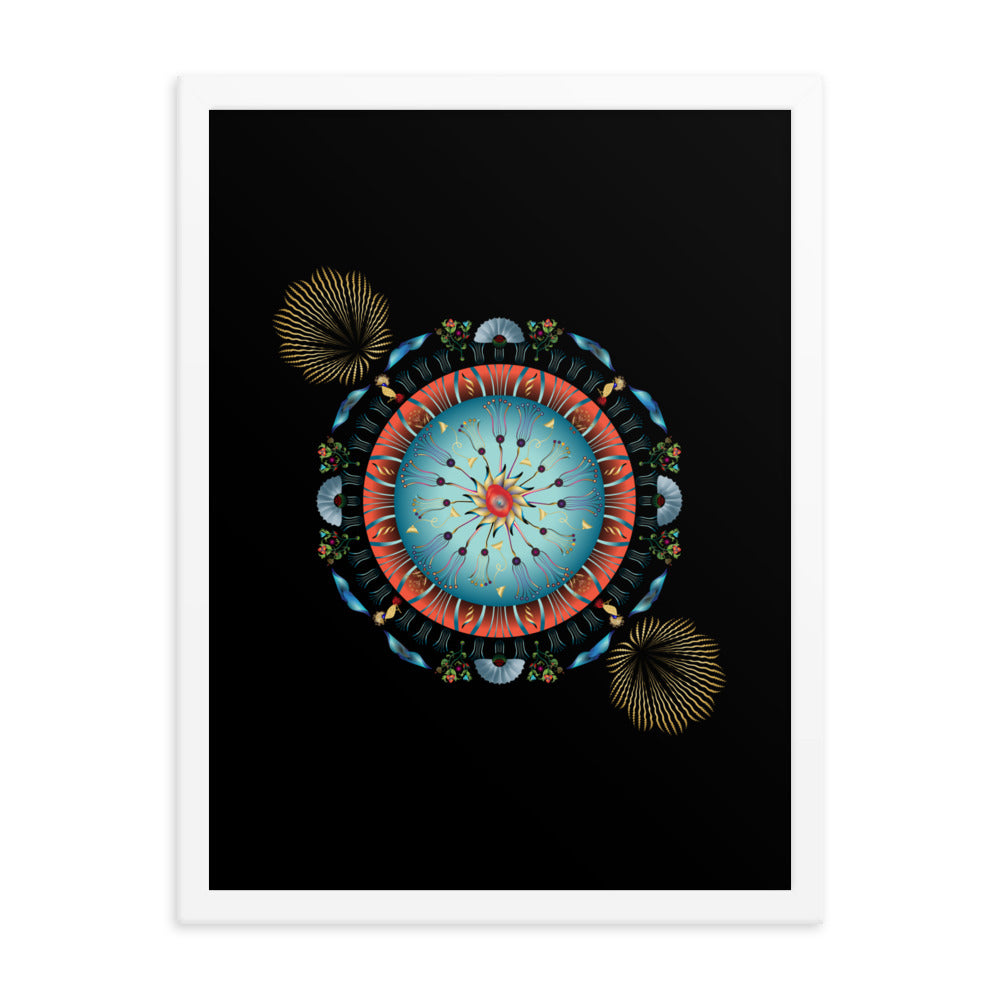 Framed Poster Kuklos No 4136 Abstract Mandala Red - Aqua - Gold Free Shipping