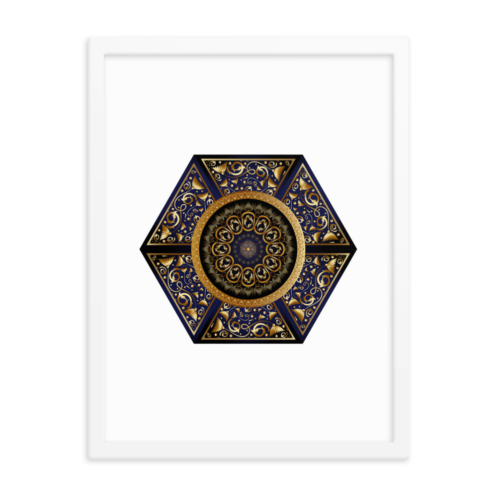 Framed Poster Circumplexical No 3865 Six-Sided Mandala Black - Gold Free Shipping