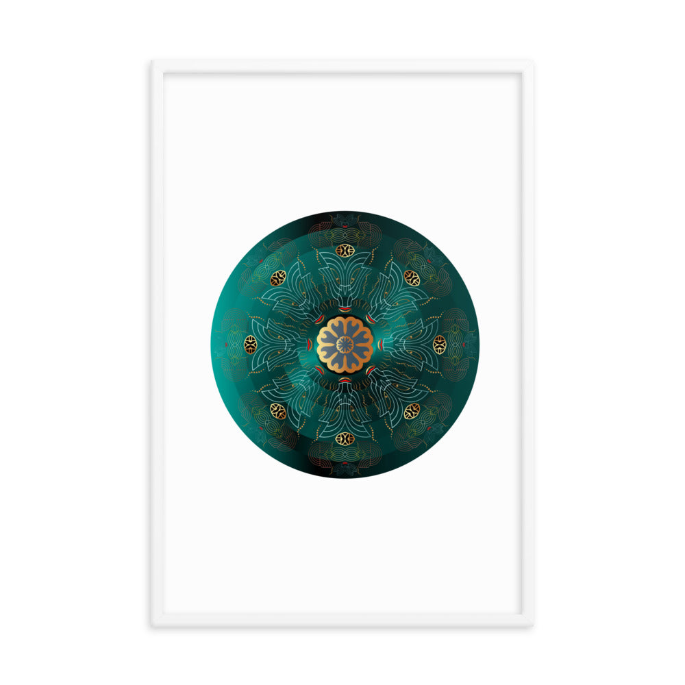 Framed poster Kuklos No 4477 Mandala Viridian Green - Gold Free Shipping