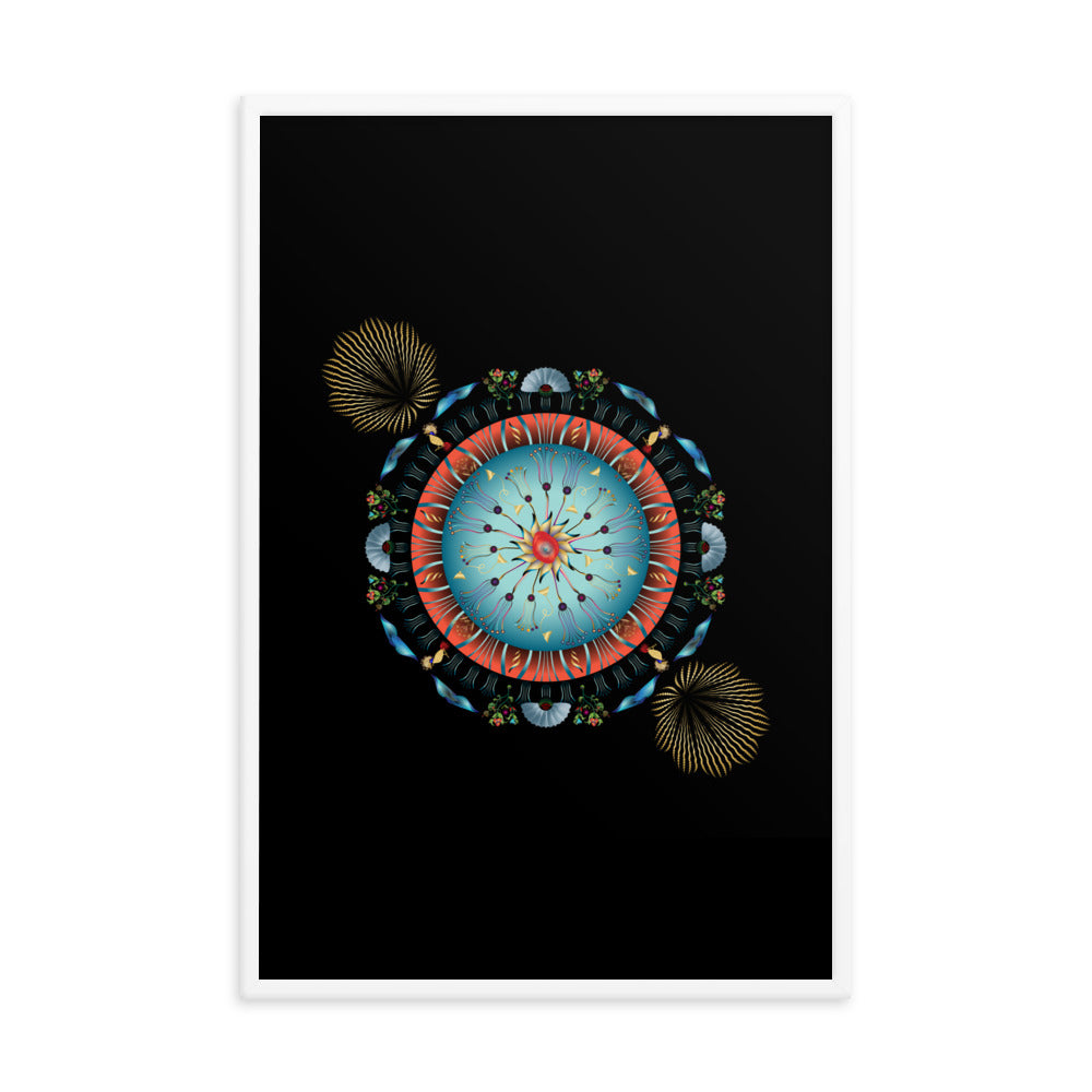 Framed Poster Kuklos No 4136 Abstract Mandala Red - Aqua - Gold Free Shipping