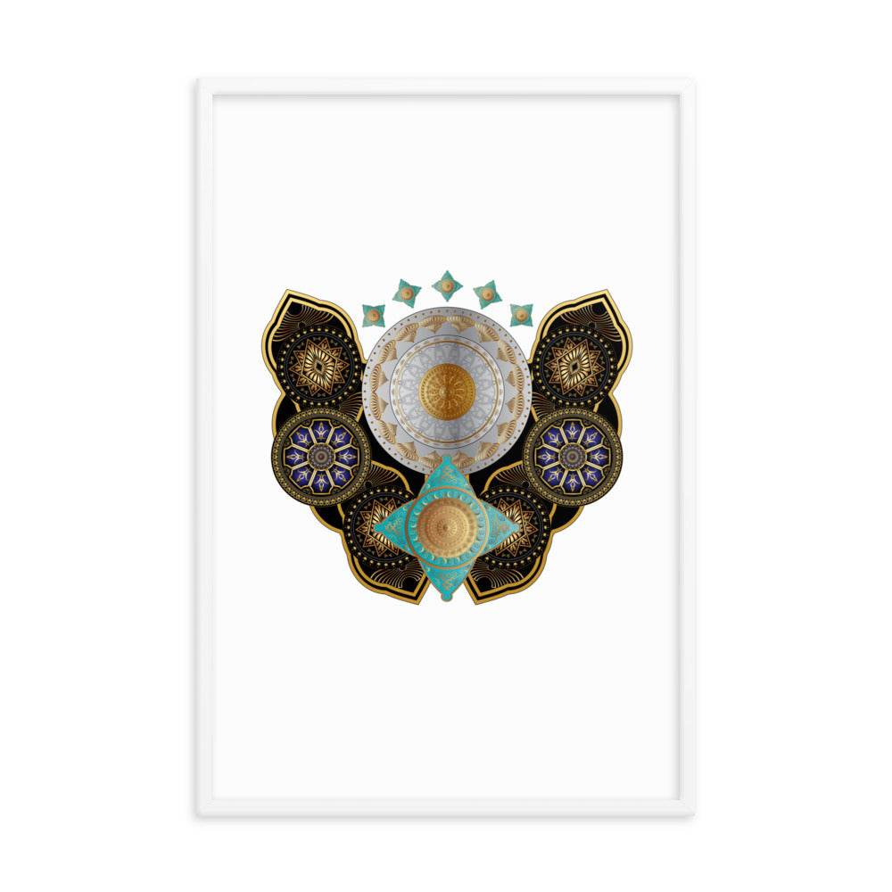Framed Poster Circumplexical No 3661 Highly intricate Mandala Aqua - Gold Free Shipping