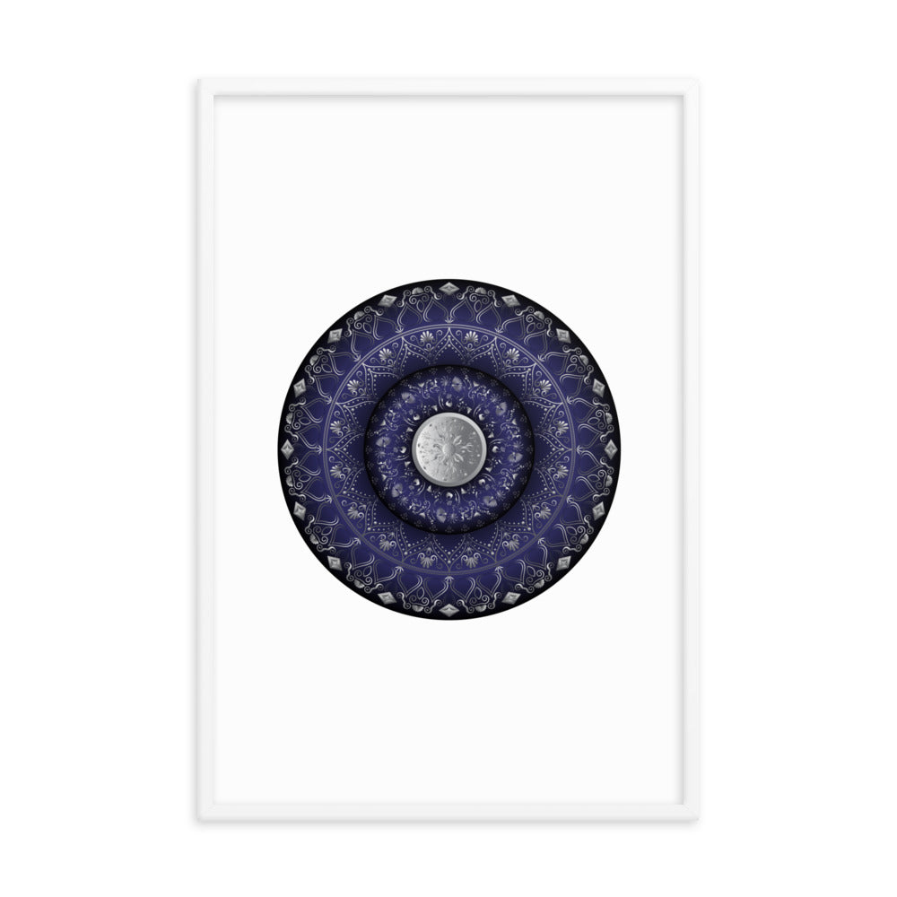 Framed Poster Circumplexical No 3949 Mandala Navy - Silver Free Shipping