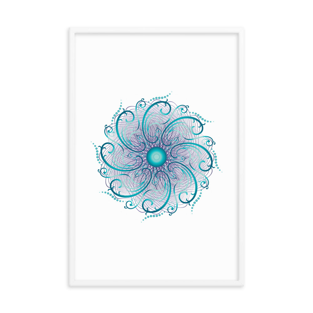 Framed Poster Complexical No 1876 Swirling Mandala Aqua Free Shipping