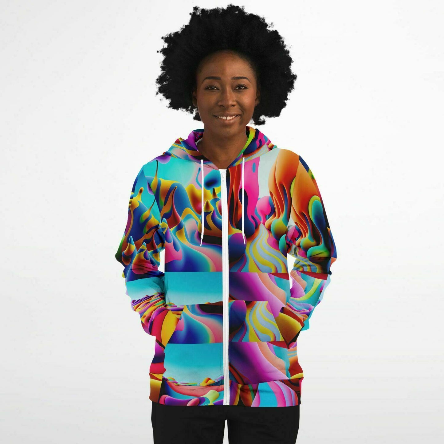 Fashion Zip-Up Hoodie - AOP Kukloso Got Color Multicolored Medium Pattern - Free Shipping