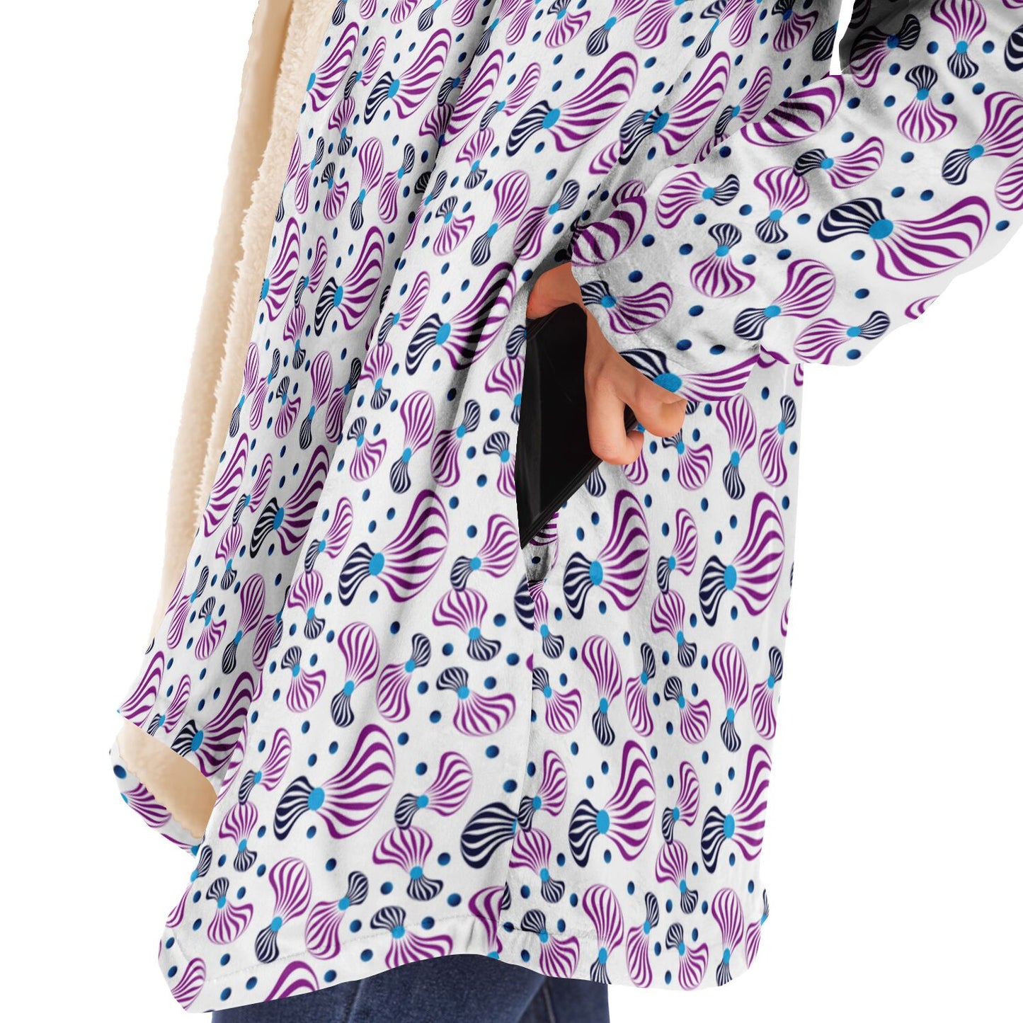 Microfleece Cloak - AOP Kukloso Whimsical No 95 Pink spirals on White - Free Shipping