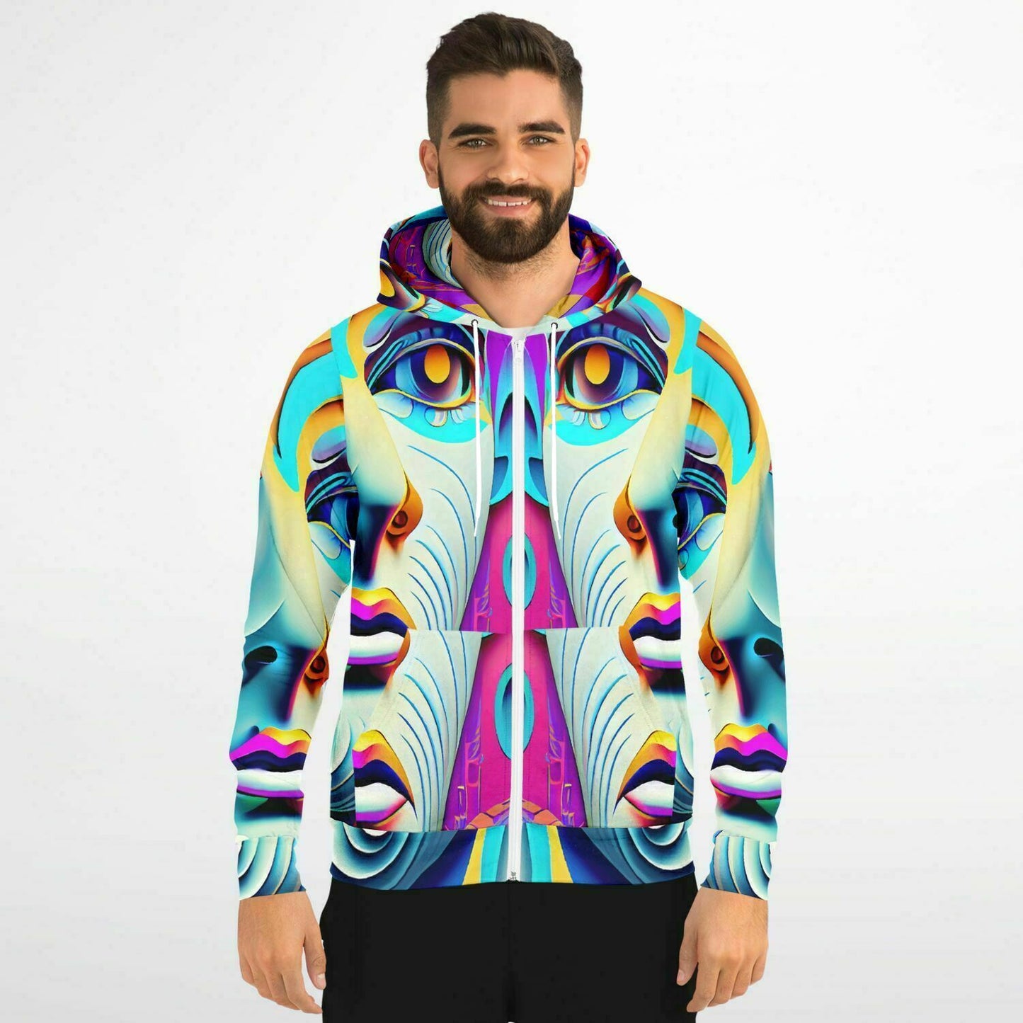 Fashion Zip-Up Hoodie - AOP Kulloso Cubist Faces No 8 - Free Shipping