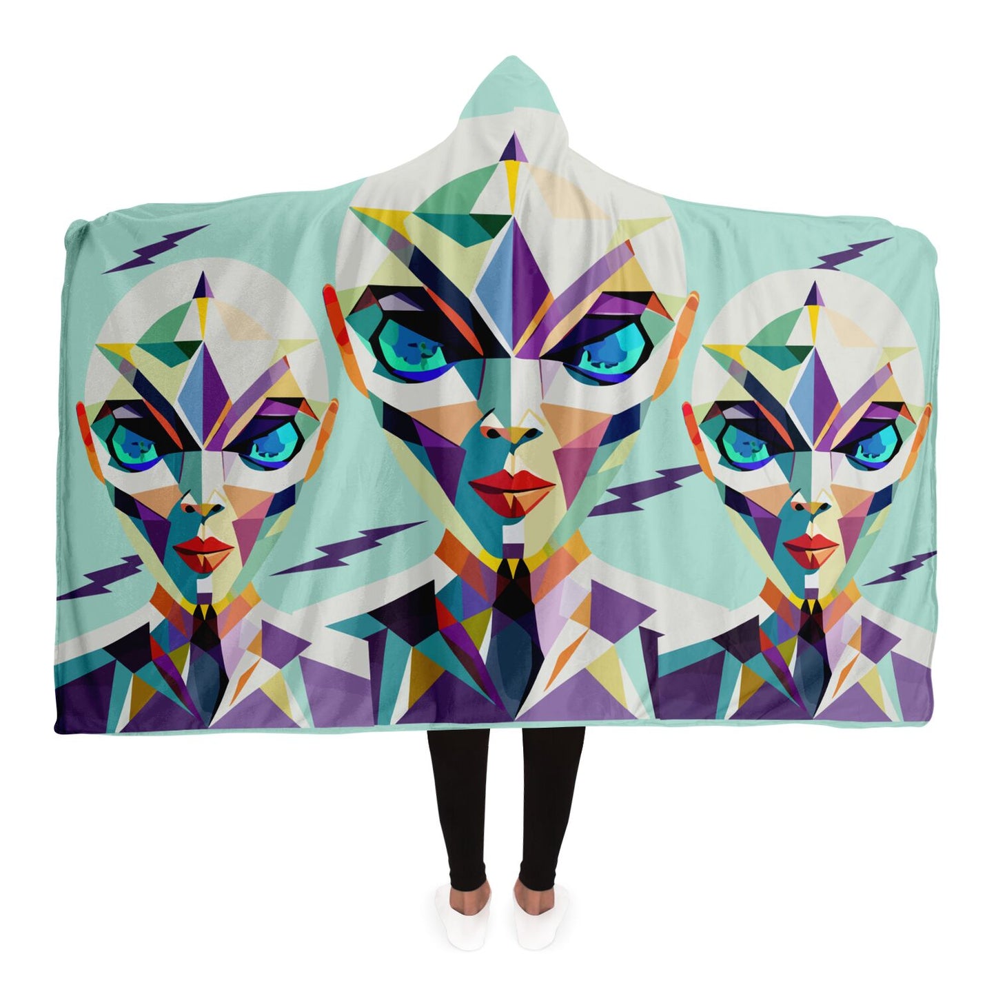 Hooded Blanket - AOP Kukloso Cubist Space Girls No 1 - Free Shipping