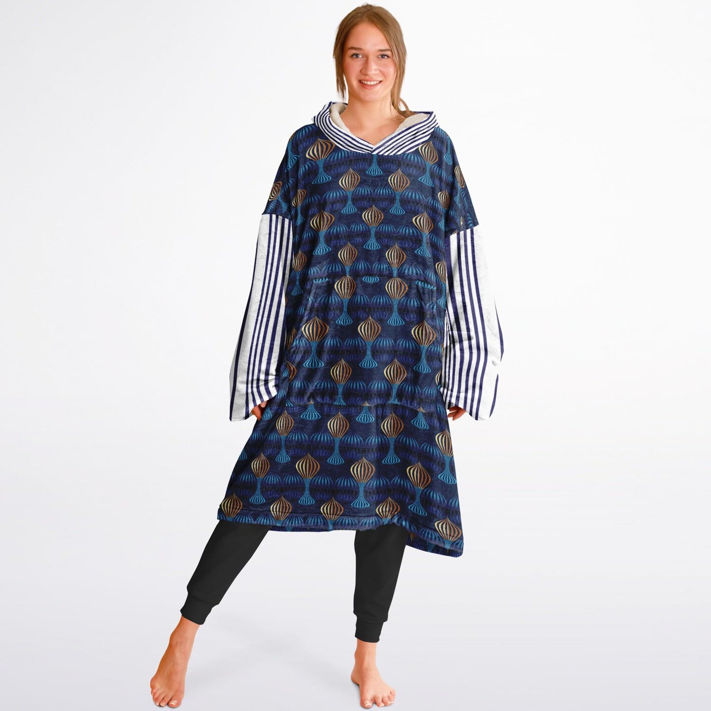 Snug Hoodie Economy - AOP Kukloso Fleuron Blue - Gold No 1 Large Pattern - Free Shipping