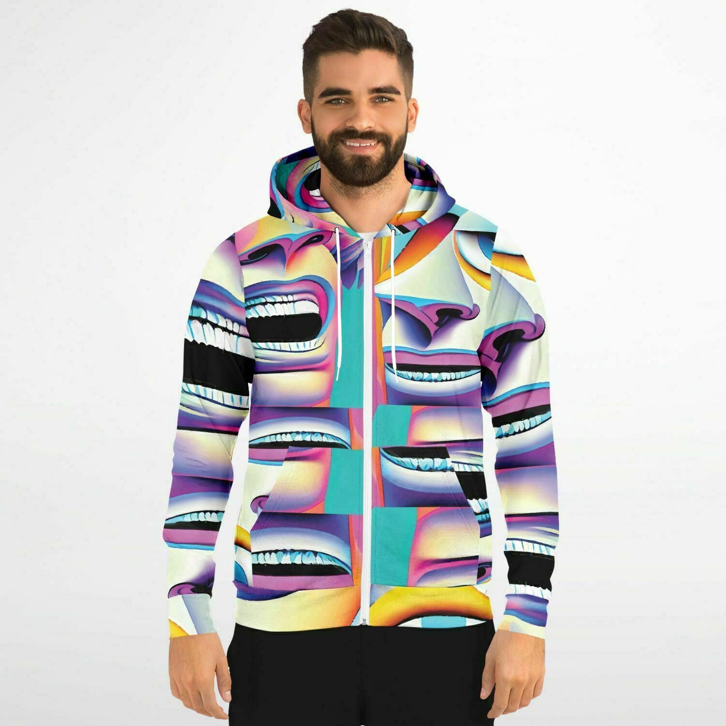 Fashion Zip-Up Hoodie - AOP Kukloso Cubist Faces No 7 A - Free Shipping