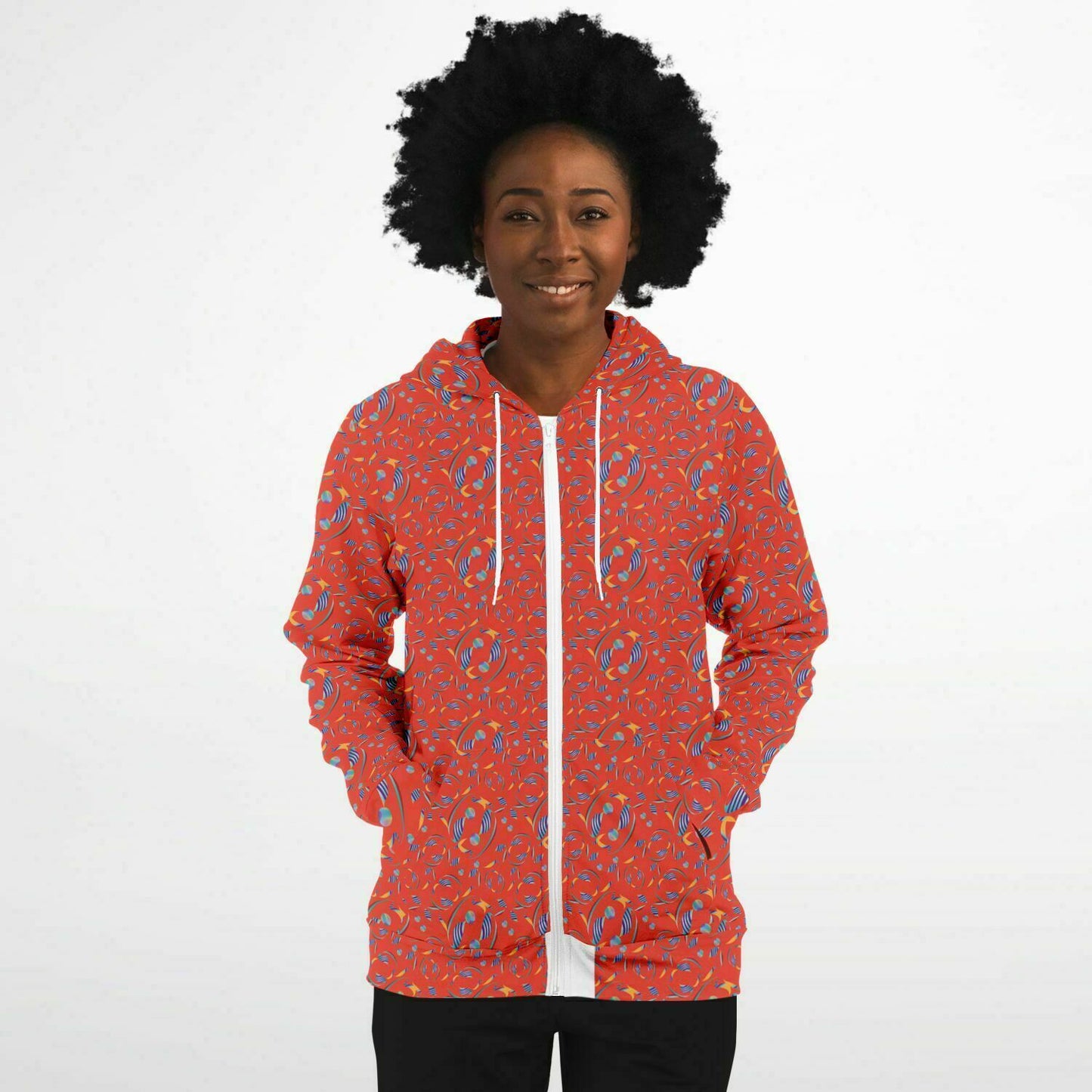 Fashion Zip-Up Hoodie - AOP Kukloso Abstractical No 80 Multicolored on Orange - Free Shipping