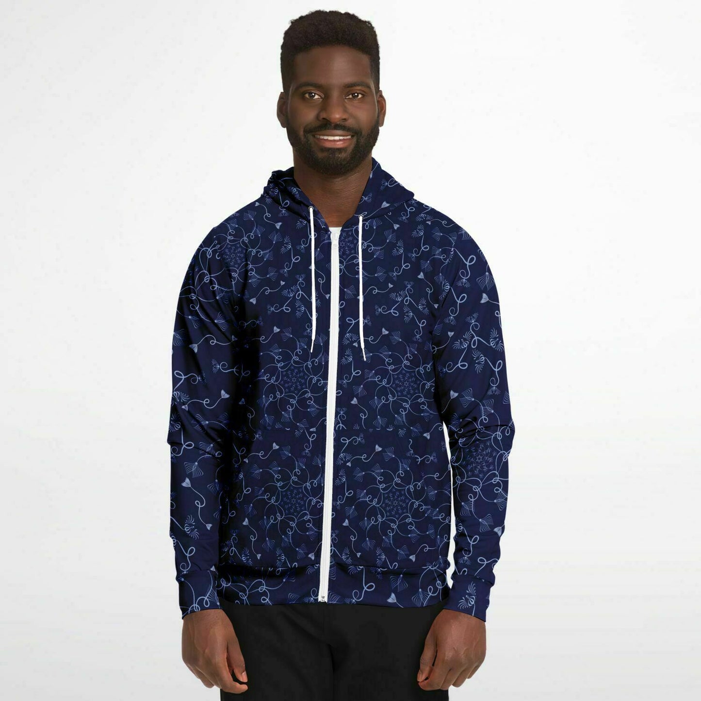 Fashion Zip-Up Hoodie - AOP Kukloso Abstractical No 19 Periwinkle on Navy - Free Shipping