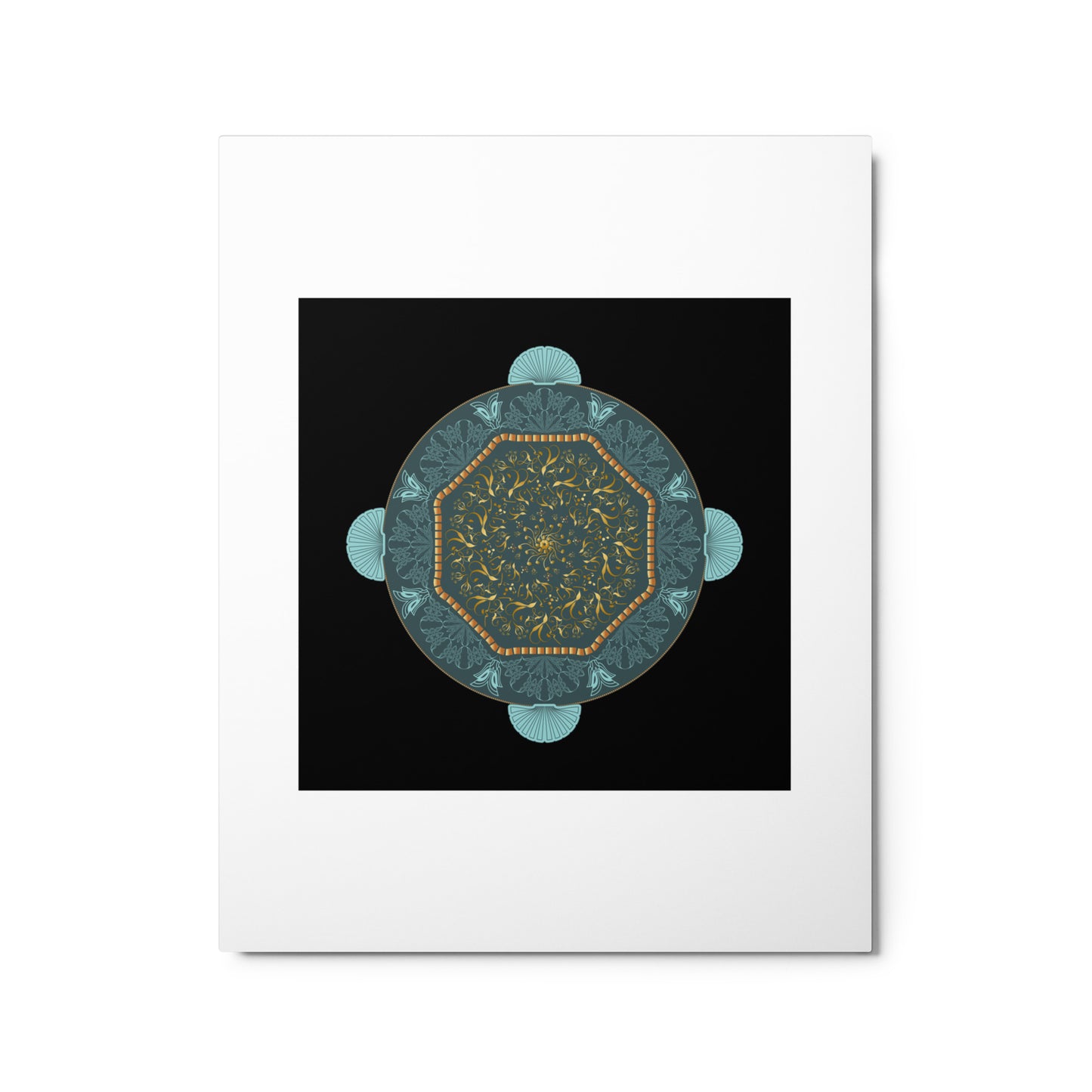 Metal prints Kuklos No 4484 Intricate Mandala, Aqua & Gold colors Free Shipping