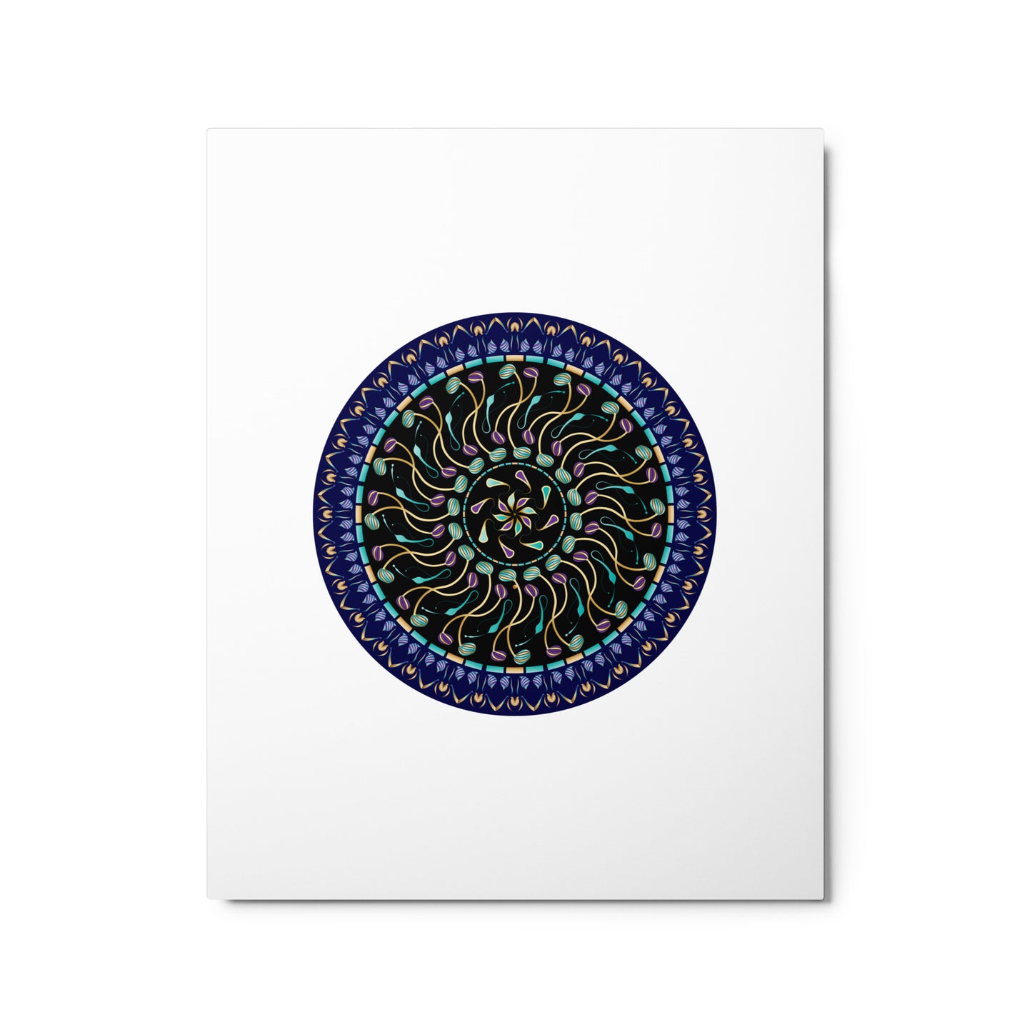 Metal prints Kuklos No 4496 Intricate Mandala, Silver Aqua & Gold colors Free Shipping