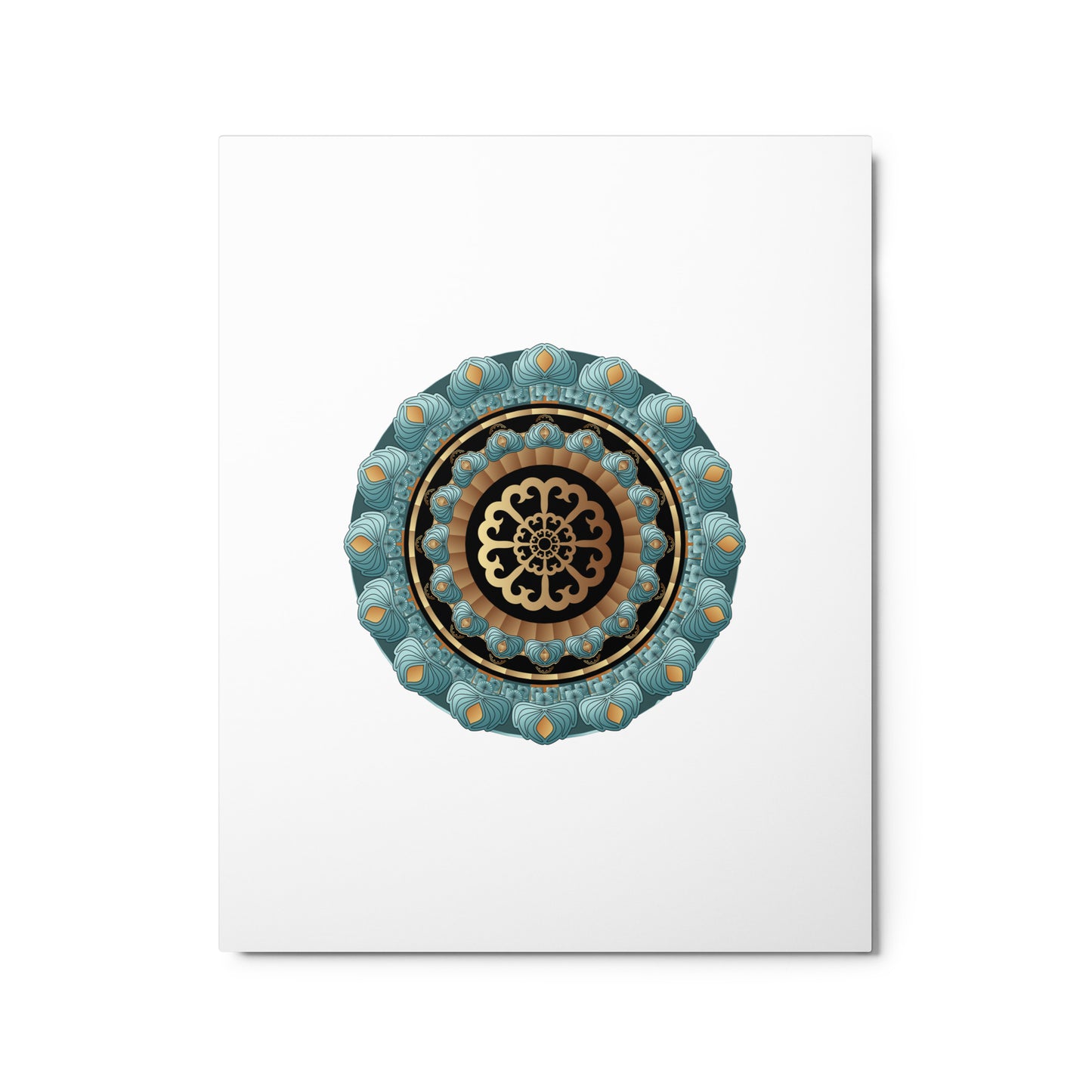 Metal prints Kuklos No 4440 Abstract Mandala design, Aqua, Gold & Black colors Free Shipping