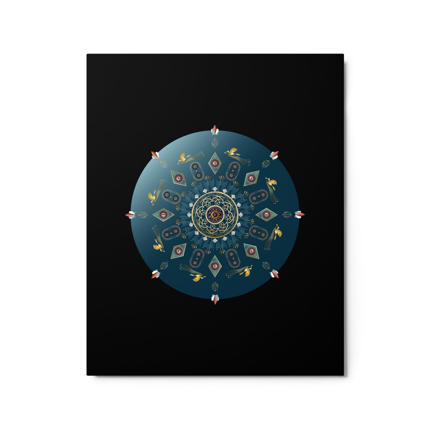 Metal prints Kuklos No 4454 Mandala Christian Theme - Blue-Green & Gold Colors Free Shipping