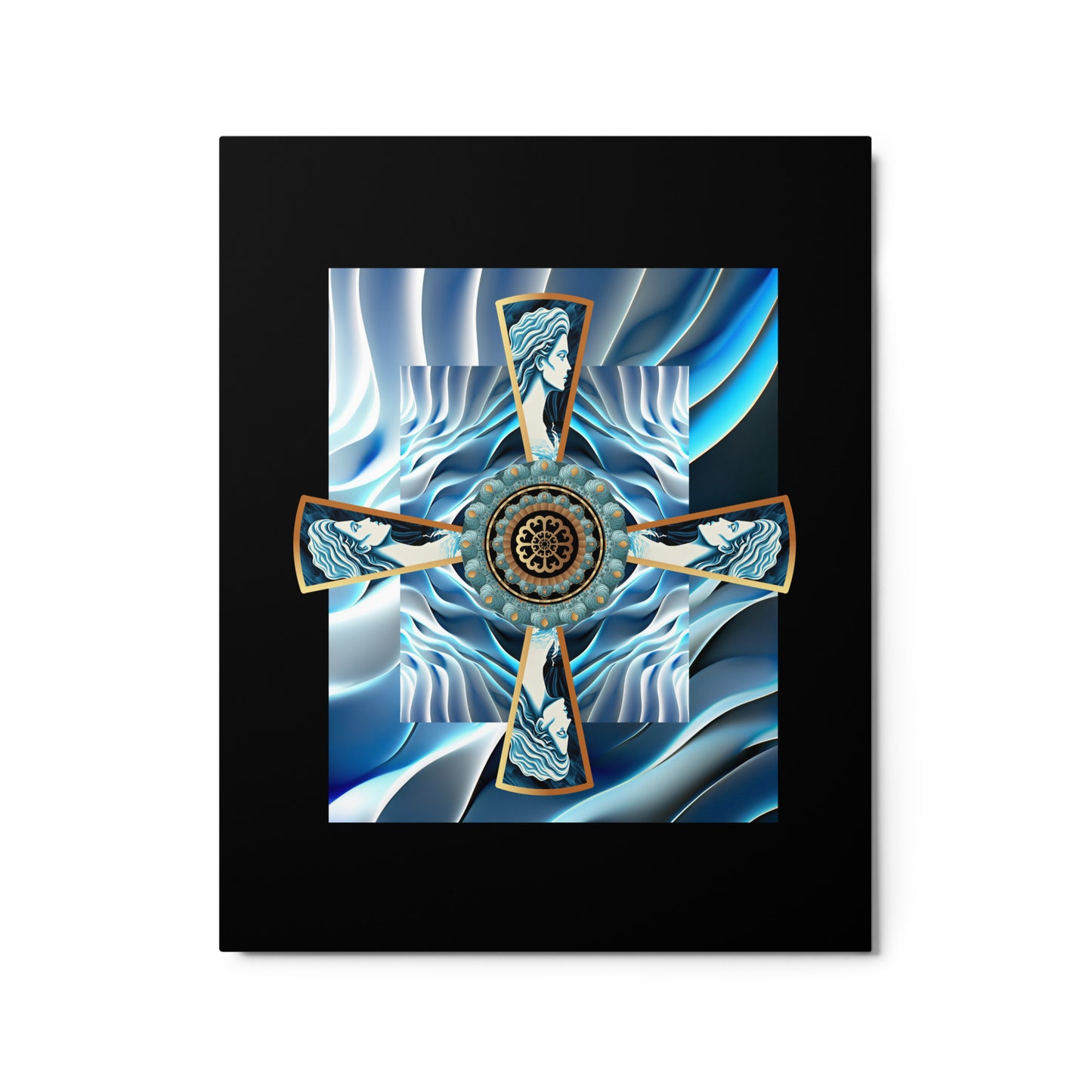 Metal prints Kuklos No 4499 Mandala 'Siren of the Deep' Aqua-Blue-Gold Free Shipping