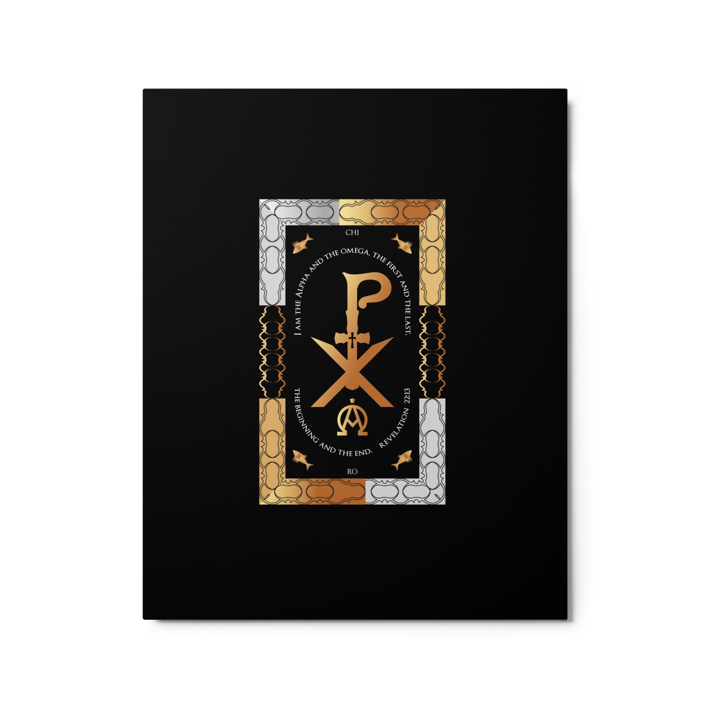 Metal prints Christian theme Revelation 22:13 A PX Christogram - Gold color Free Shipping