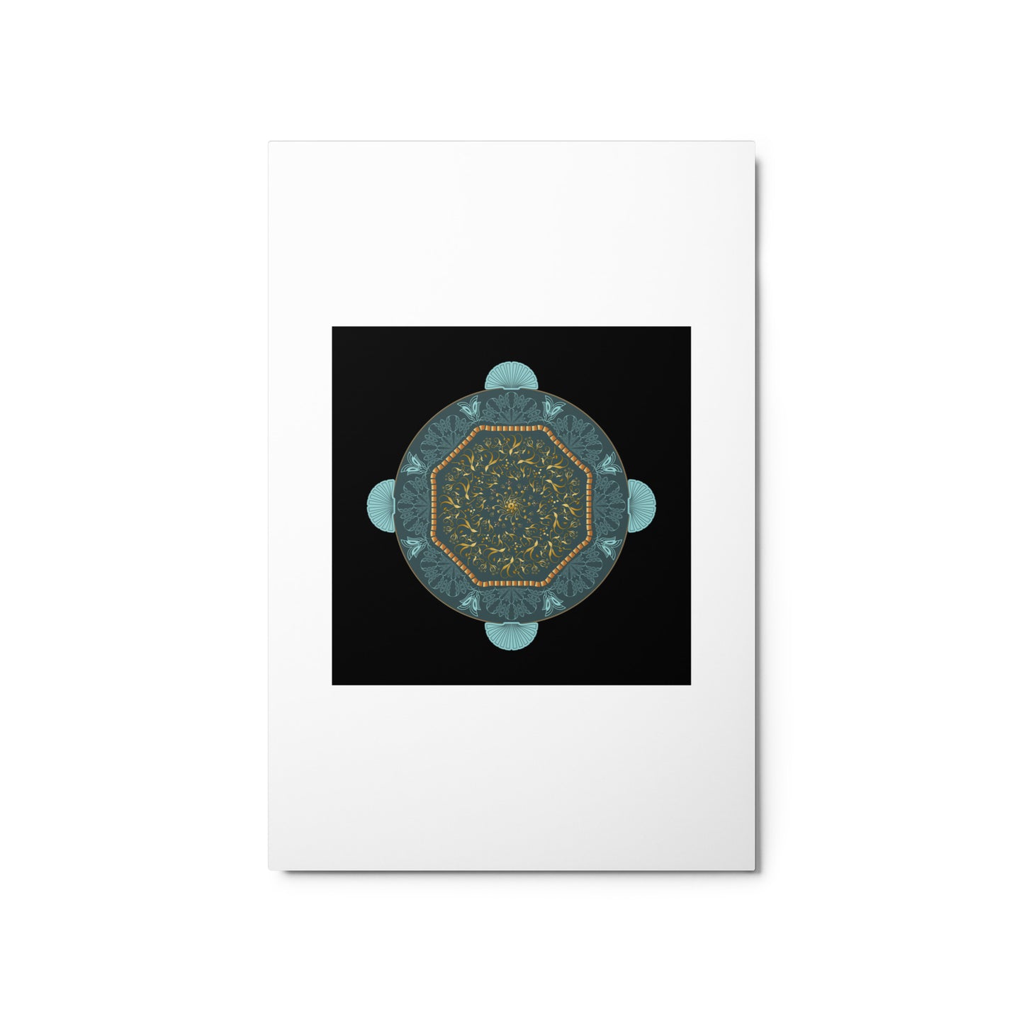 Metal prints Kuklos No 4484 Intricate Mandala, Aqua & Gold colors Free Shipping