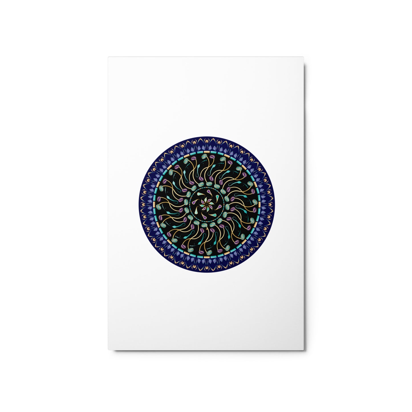 Metal prints Kuklos No 4496 Intricate Mandala, Silver Aqua & Gold colors Free Shipping