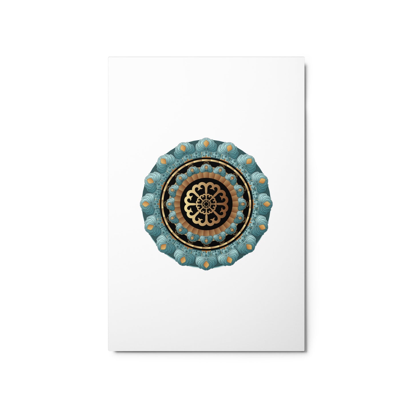 Metal prints Kuklos No 4440 Abstract Mandala design, Aqua, Gold & Black colors Free Shipping