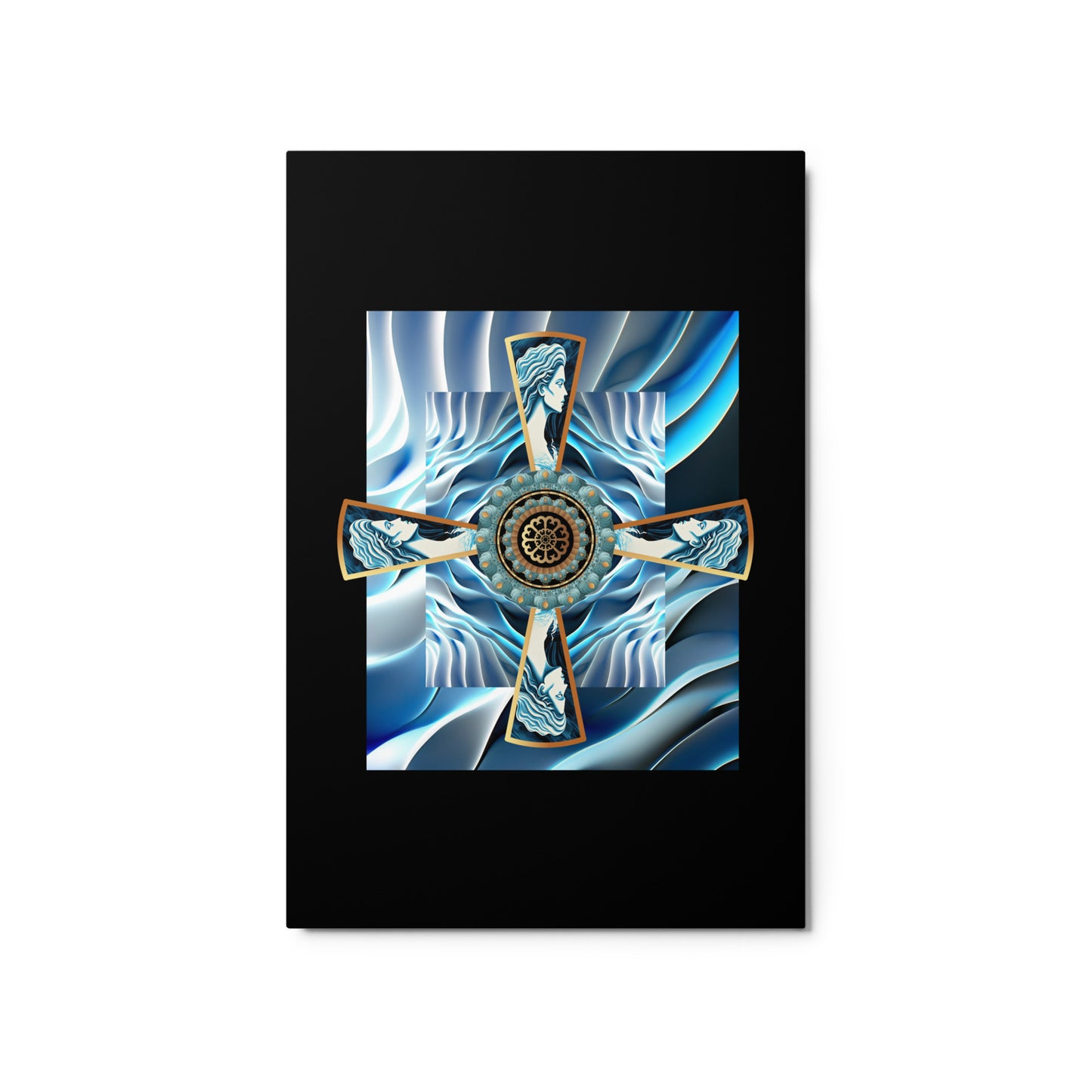 Metal prints Kuklos No 4499 Mandala 'Siren of the Deep' Aqua-Blue-Gold Free Shipping