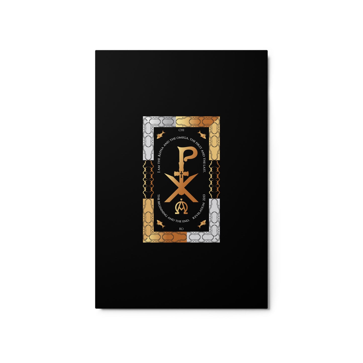 Metal prints Christian theme Revelation 22:13 A PX Christogram - Gold color Free Shipping