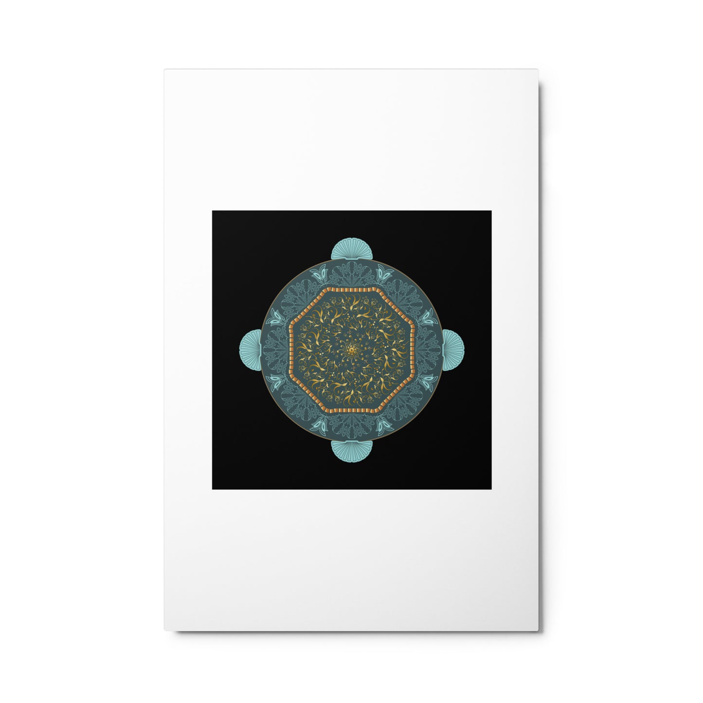Metal prints Kuklos No 4484 Intricate Mandala, Aqua & Gold colors Free Shipping
