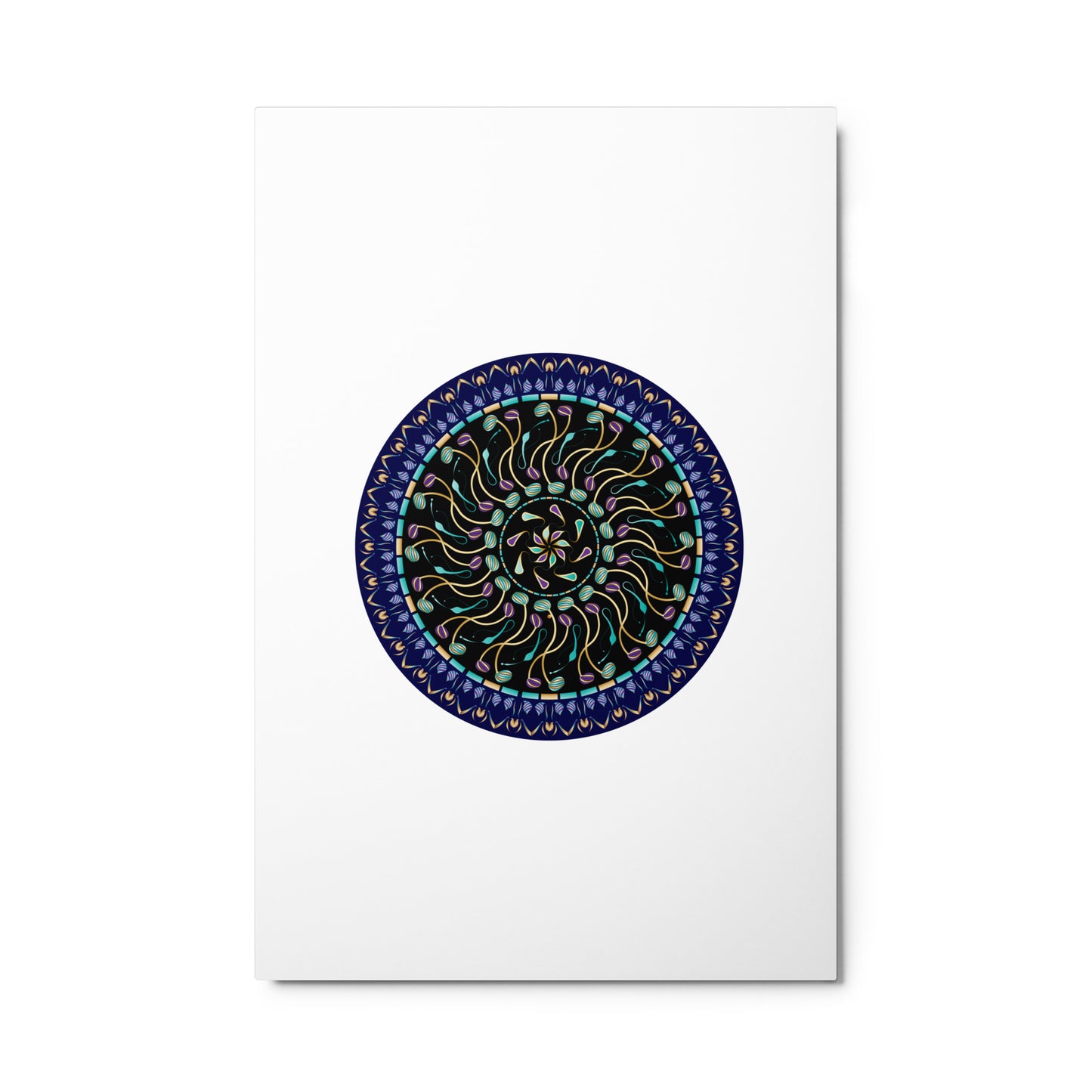 Metal prints Kuklos No 4496 Intricate Mandala, Silver Aqua & Gold colors Free Shipping