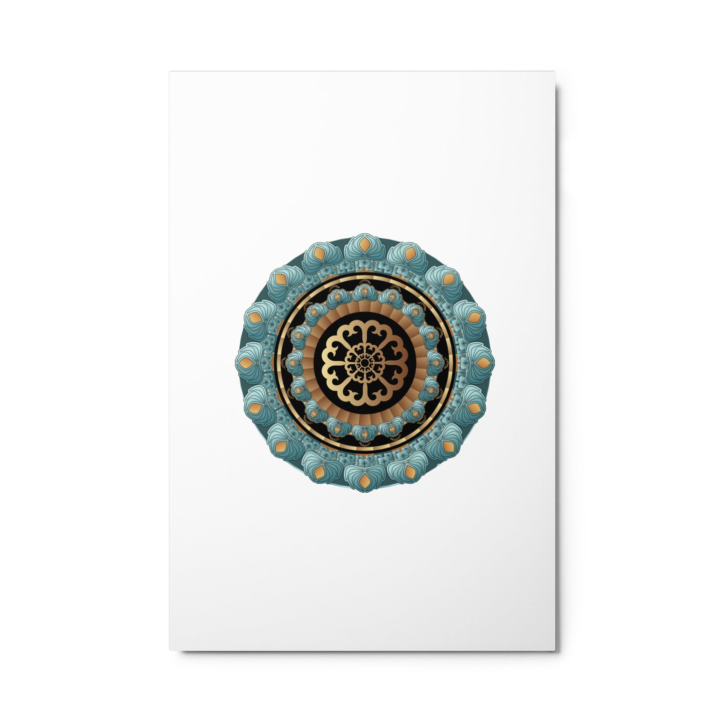 Metal prints Kuklos No 4440 Abstract Mandala design, Aqua, Gold & Black colors Free Shipping