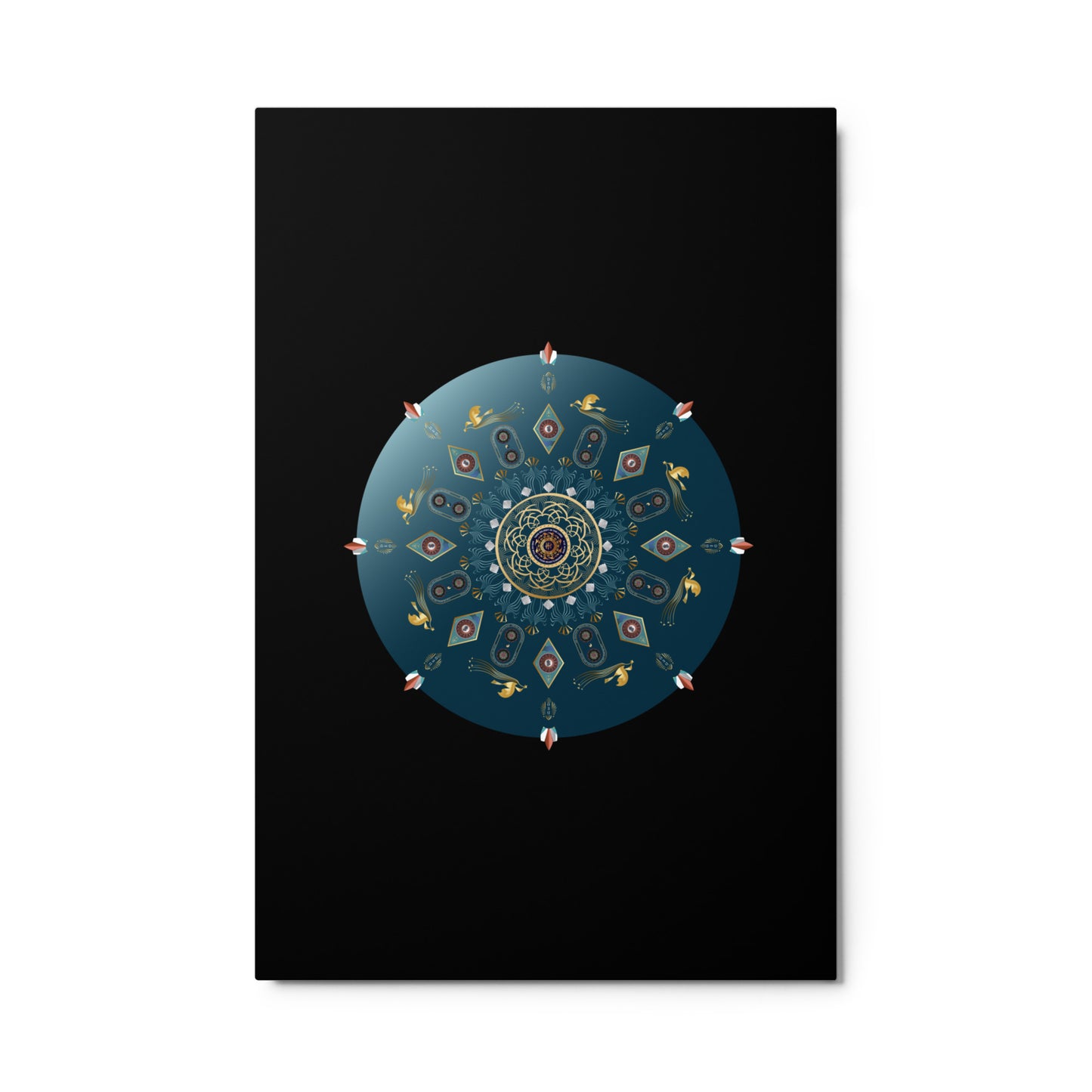 Metal prints Kuklos No 4454 Mandala Christian Theme - Blue-Green & Gold Colors Free Shipping