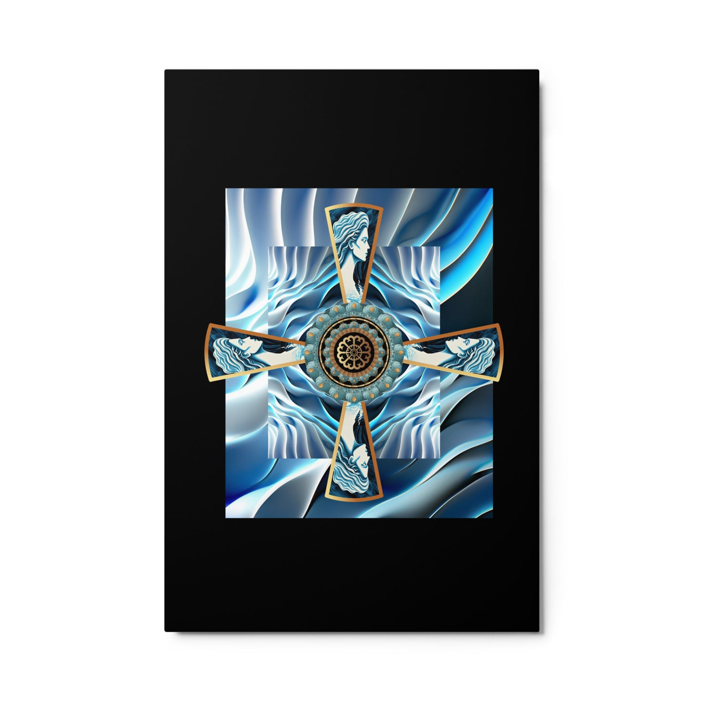 Metal prints Kuklos No 4499 Mandala 'Siren of the Deep' Aqua-Blue-Gold Free Shipping