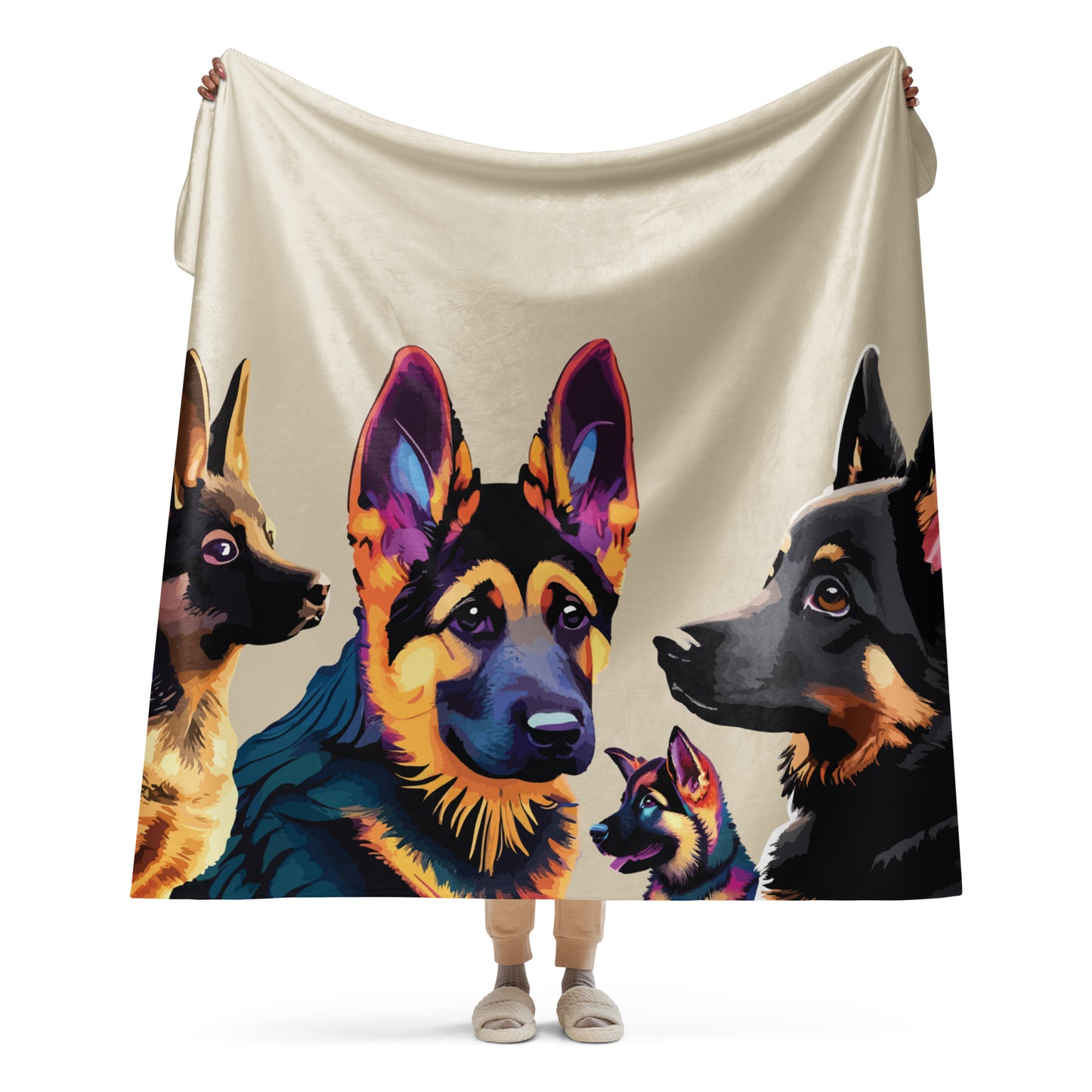 Sherpa blanket Kukloso Four German Sheperd Dogs 60"x80" - Free Shipping