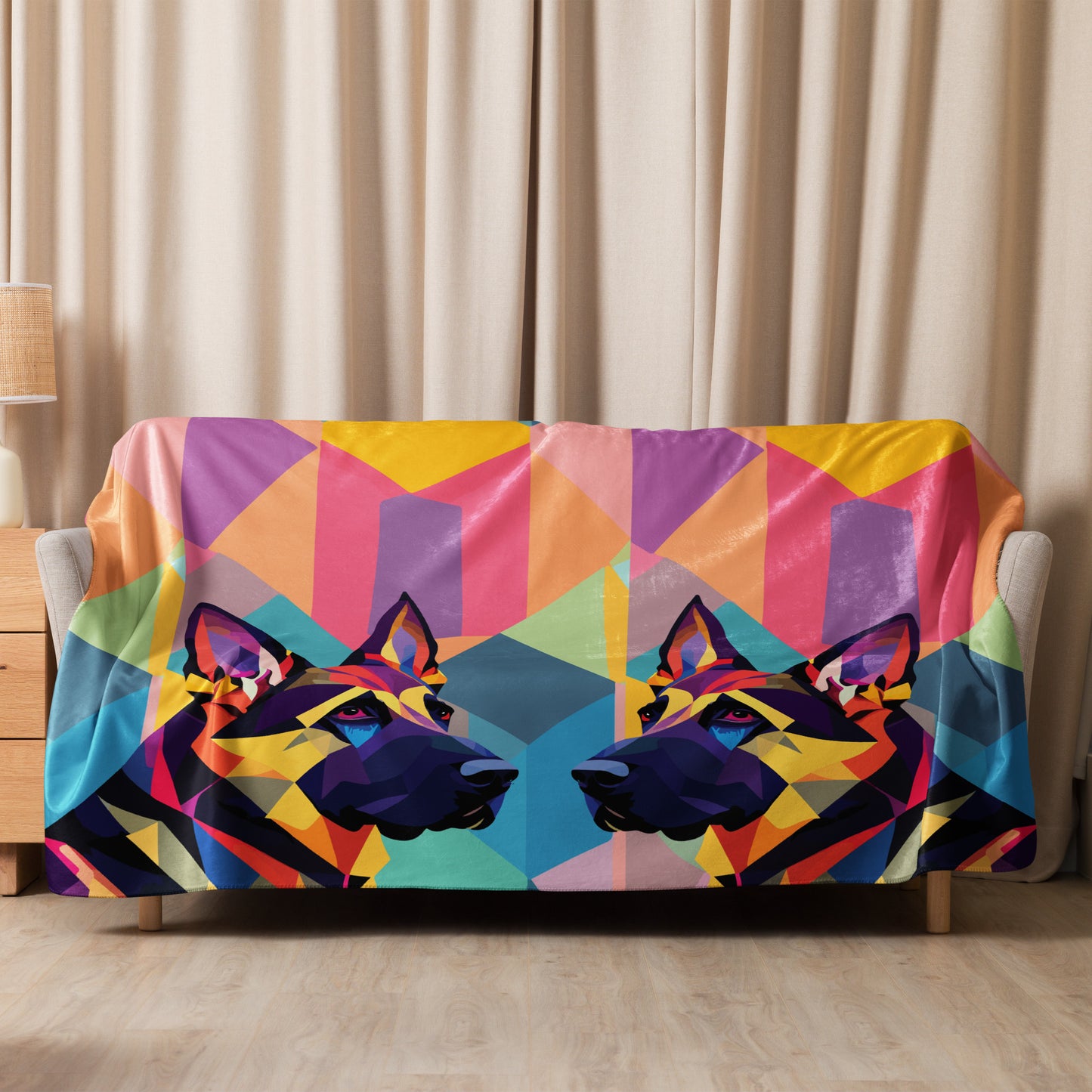 Sherpa blanket Kukloso Cubist German Sheperd Dog No 2 60"x80" - Free Shipping
