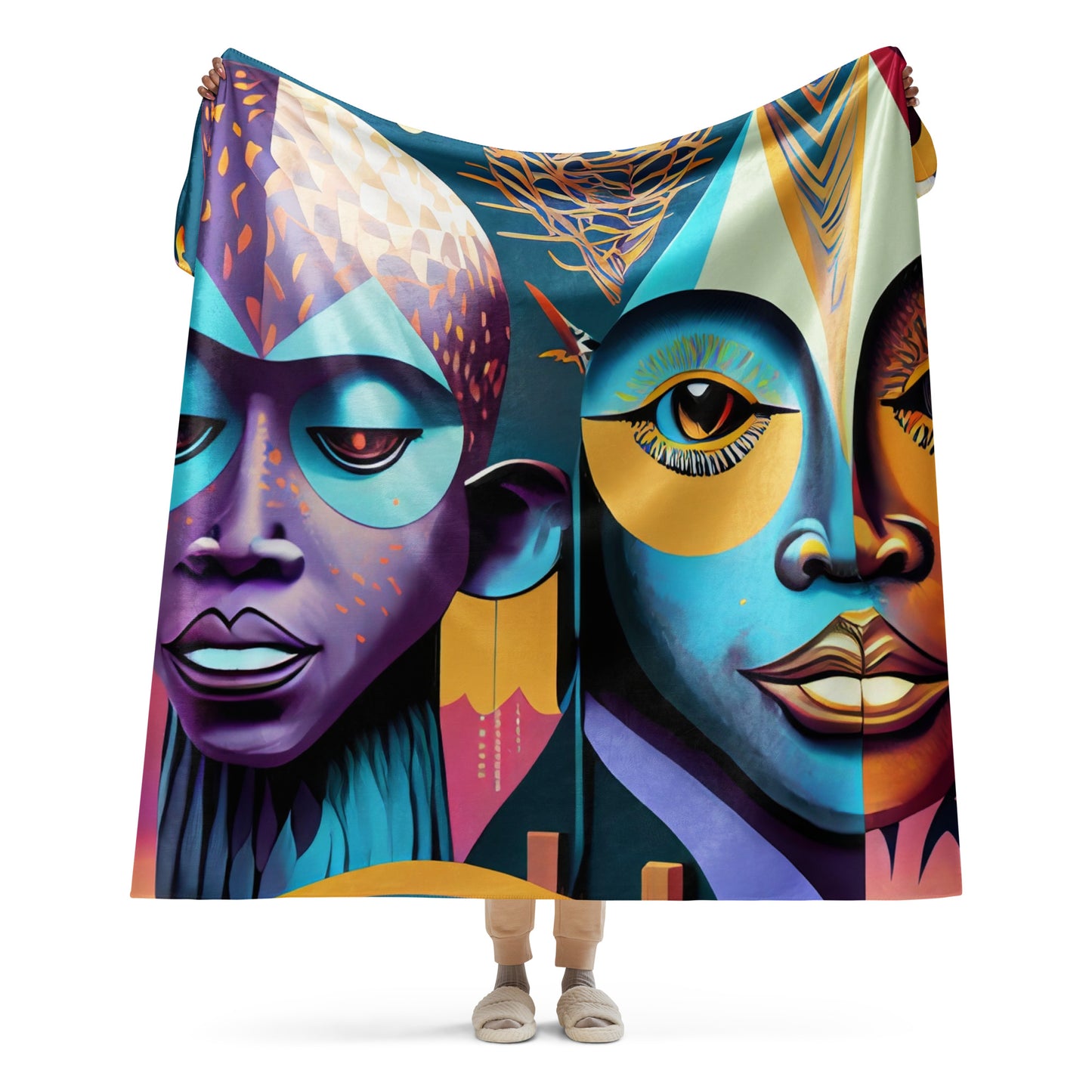 Sherpa blanket Kukloso Cubist Faces No 2 60"x80" - Free Shipping