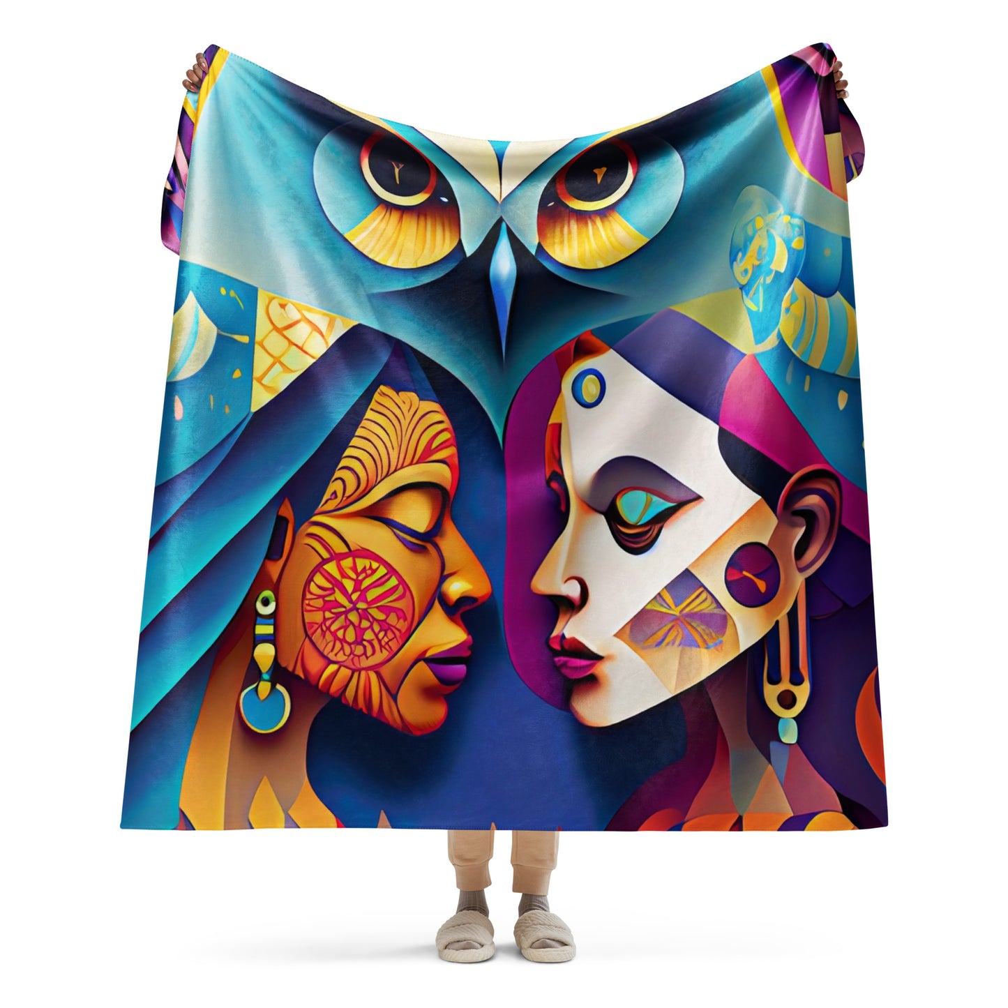 Sherpa blanket Kukloso Cubist Faces No 3 60"x80" - Free Shipping