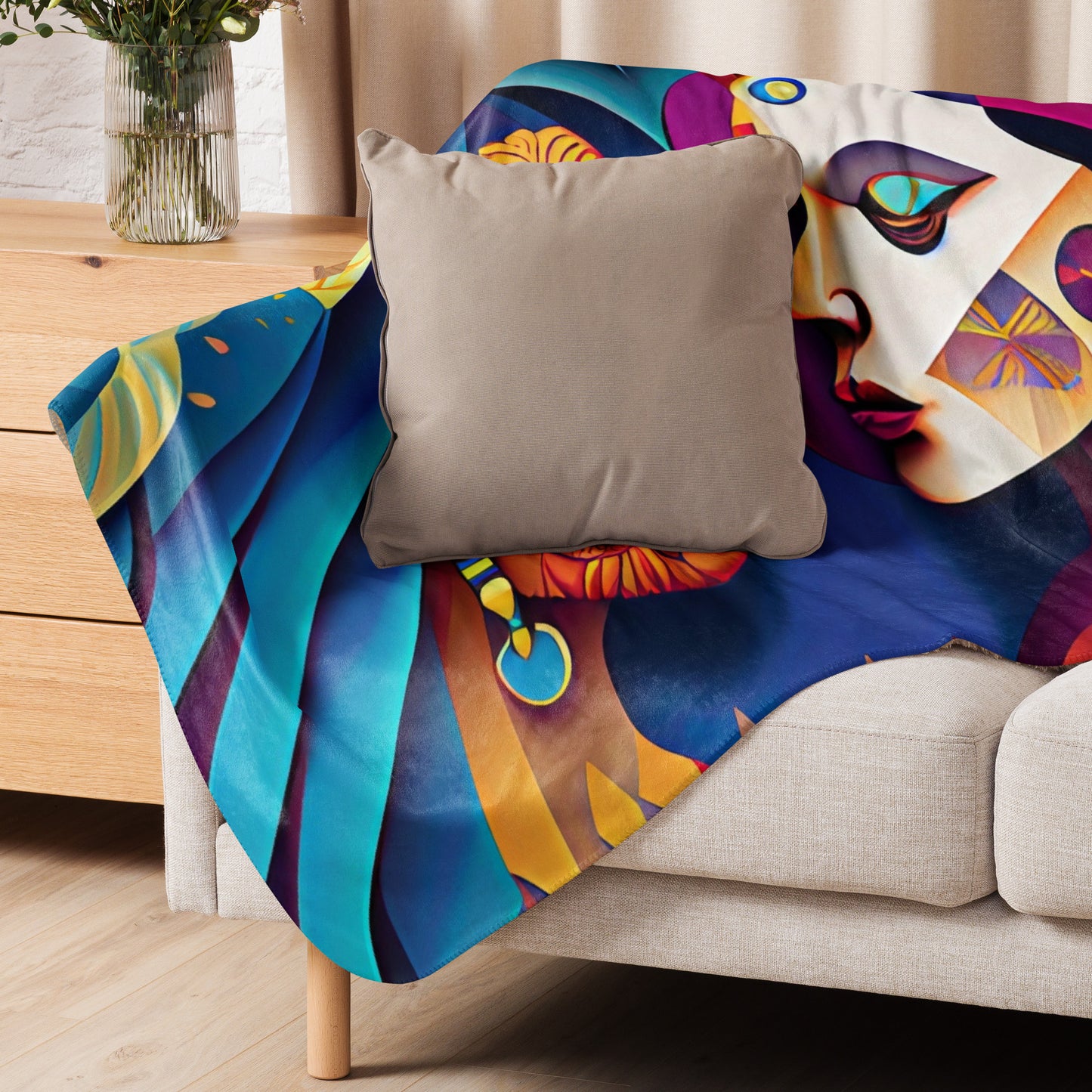 Sherpa blanket Kukloso Cubist Faces No 3 60"x80" - Free Shipping