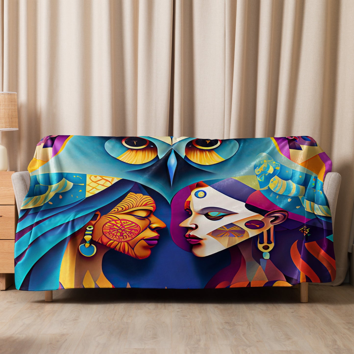 Sherpa blanket Kukloso Cubist Faces No 3 60"x80" - Free Shipping
