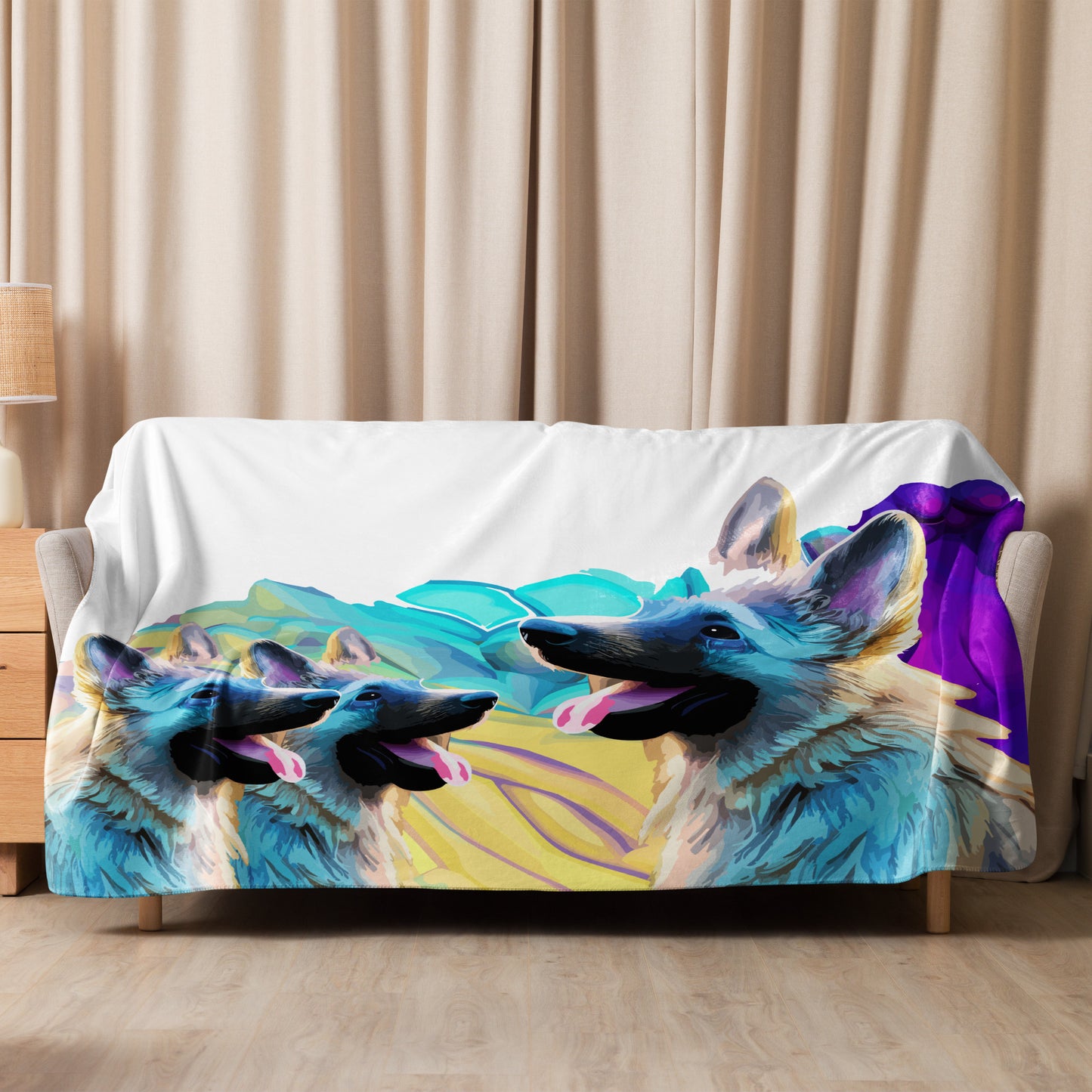 Sherpa blanket Kukloso Three German Sheperd Puppies 60"x80" - Free Shipping