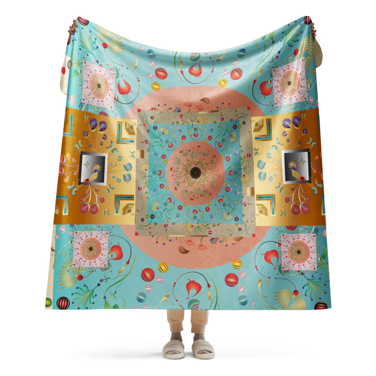 Sherpa blanket Kukloso Kuklos No 4390/4406 Collage Pattern 60" x 80" - Free Shipping