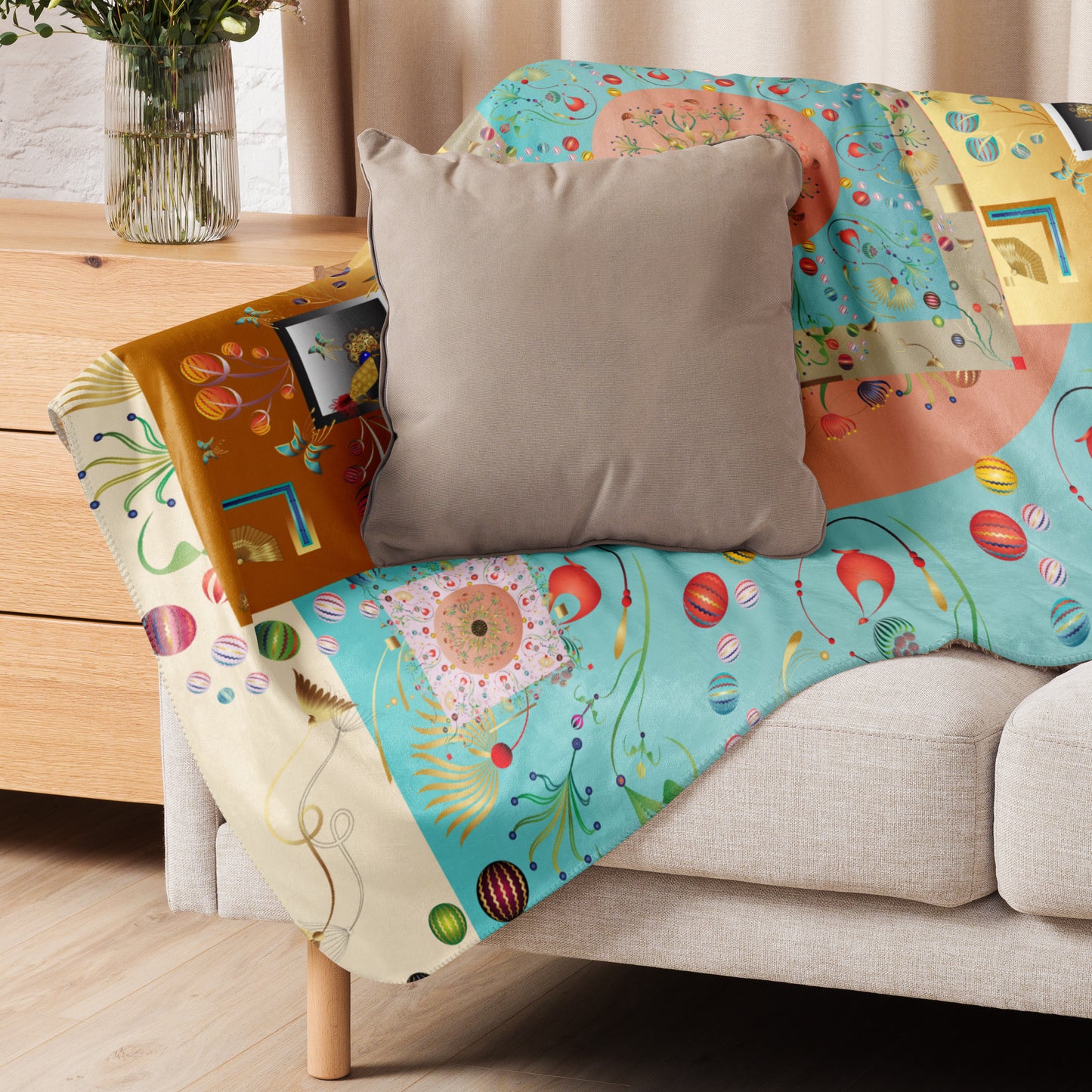 Sherpa blanket Kukloso Kuklos No 4390/4406 Collage Pattern 60" x 80" - Free Shipping
