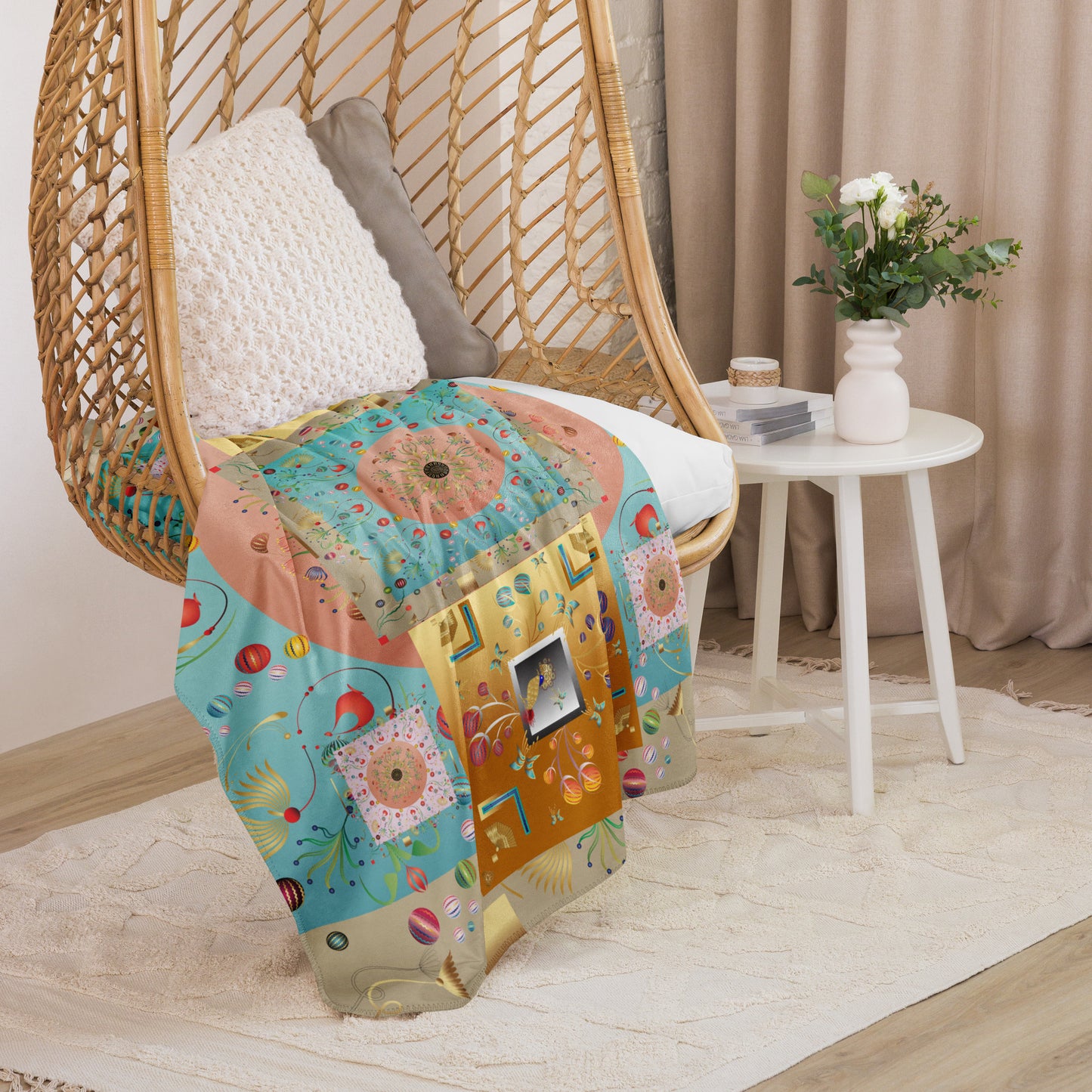 Sherpa blanket Kukloso Kuklos No 4390/4406 Collage Pattern 60" x 80" - Free Shipping
