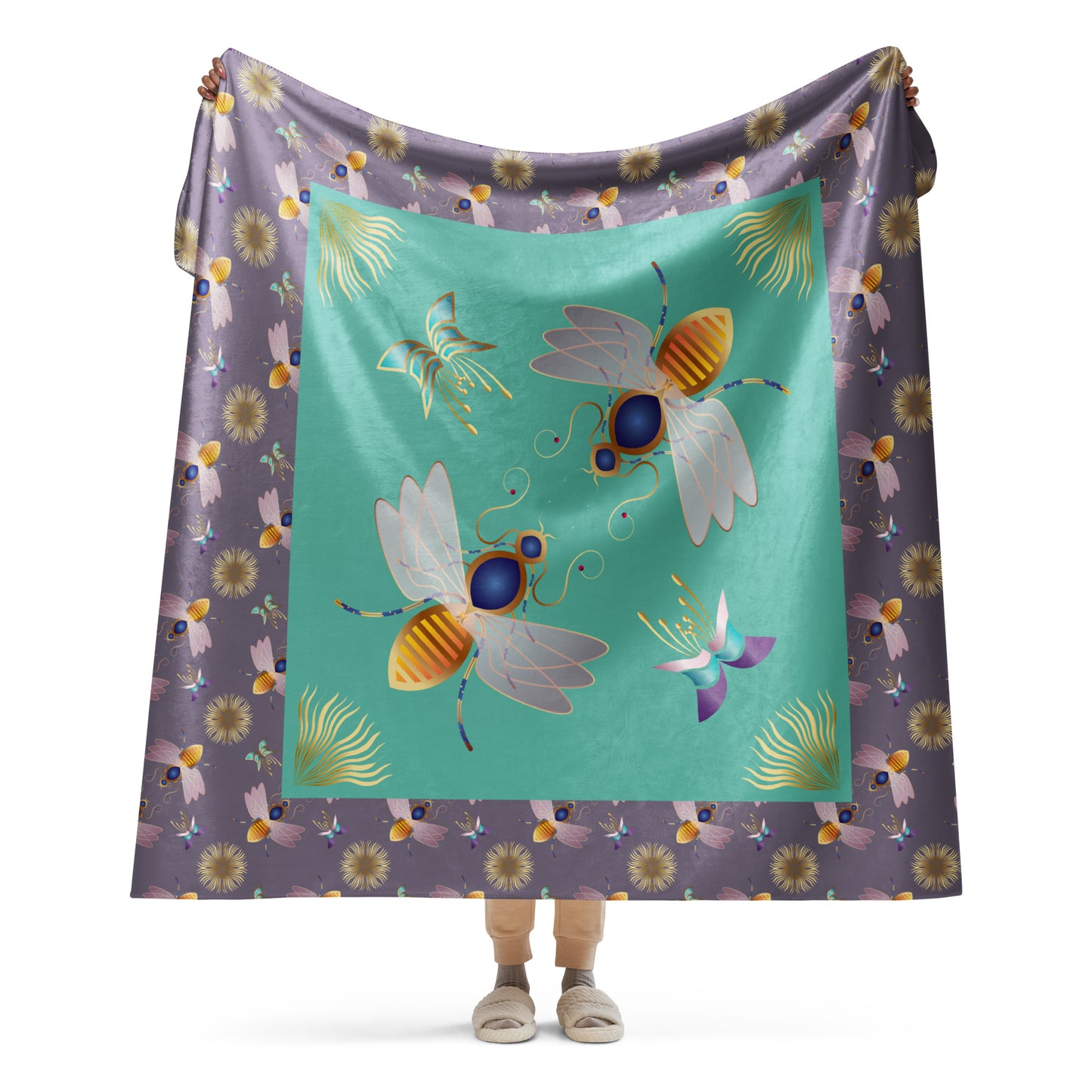 Sherpa blanket Kukloso Kuklos No 4409 Collage Pattern 60" x 80" - Free Shipping